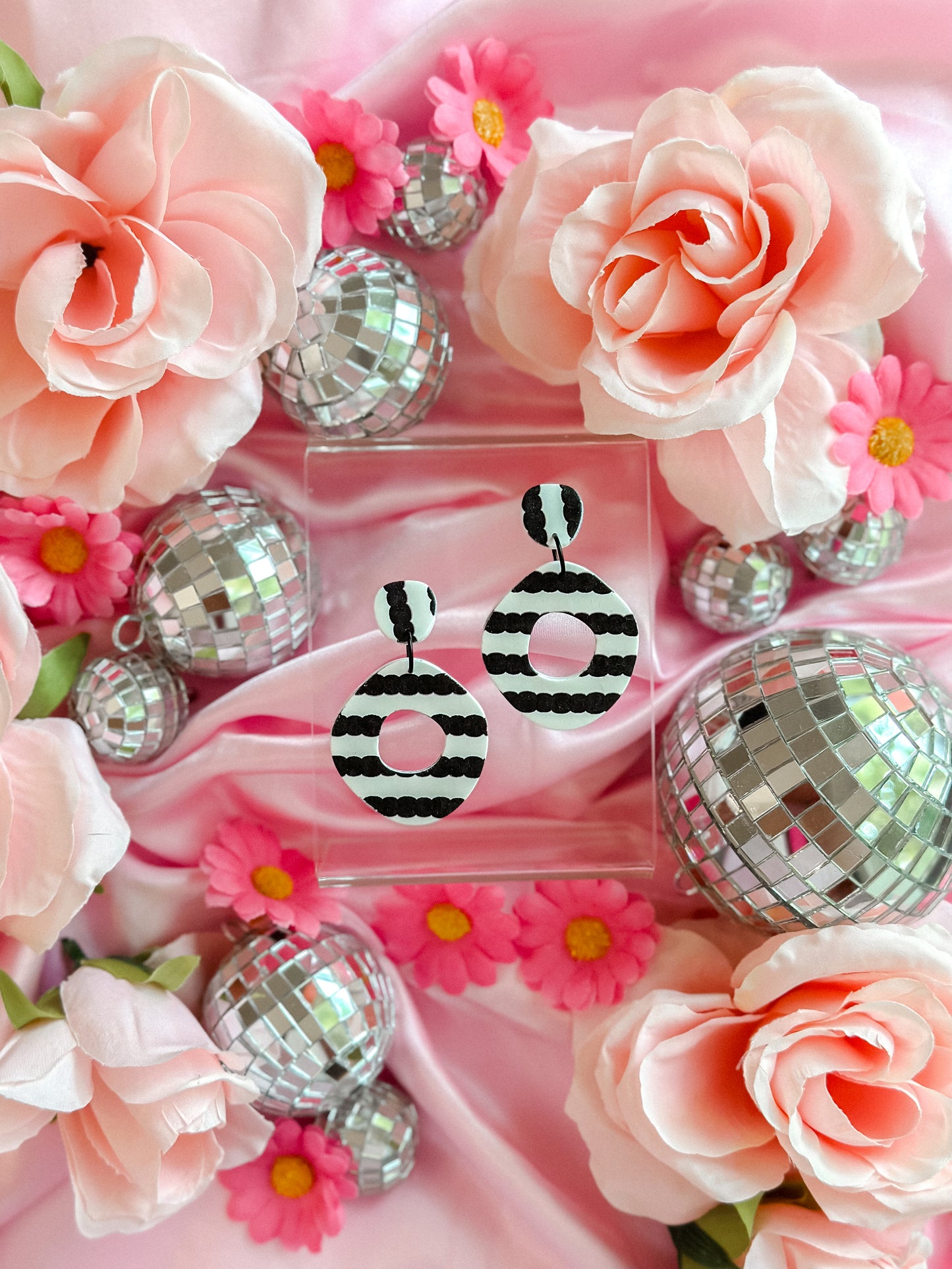 Original Barbie Black + White Striped Dangles