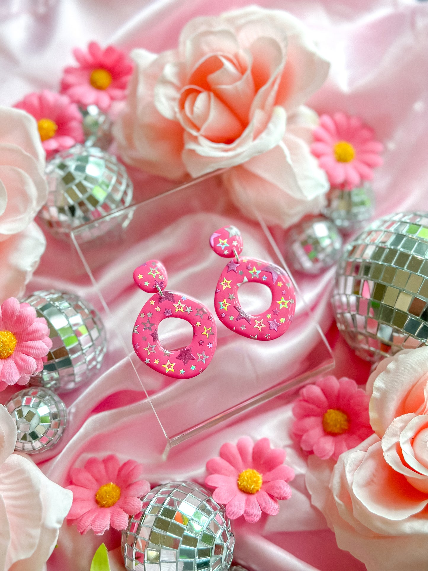 Cowgirl Barbie Hot Pink Stars Dangles
