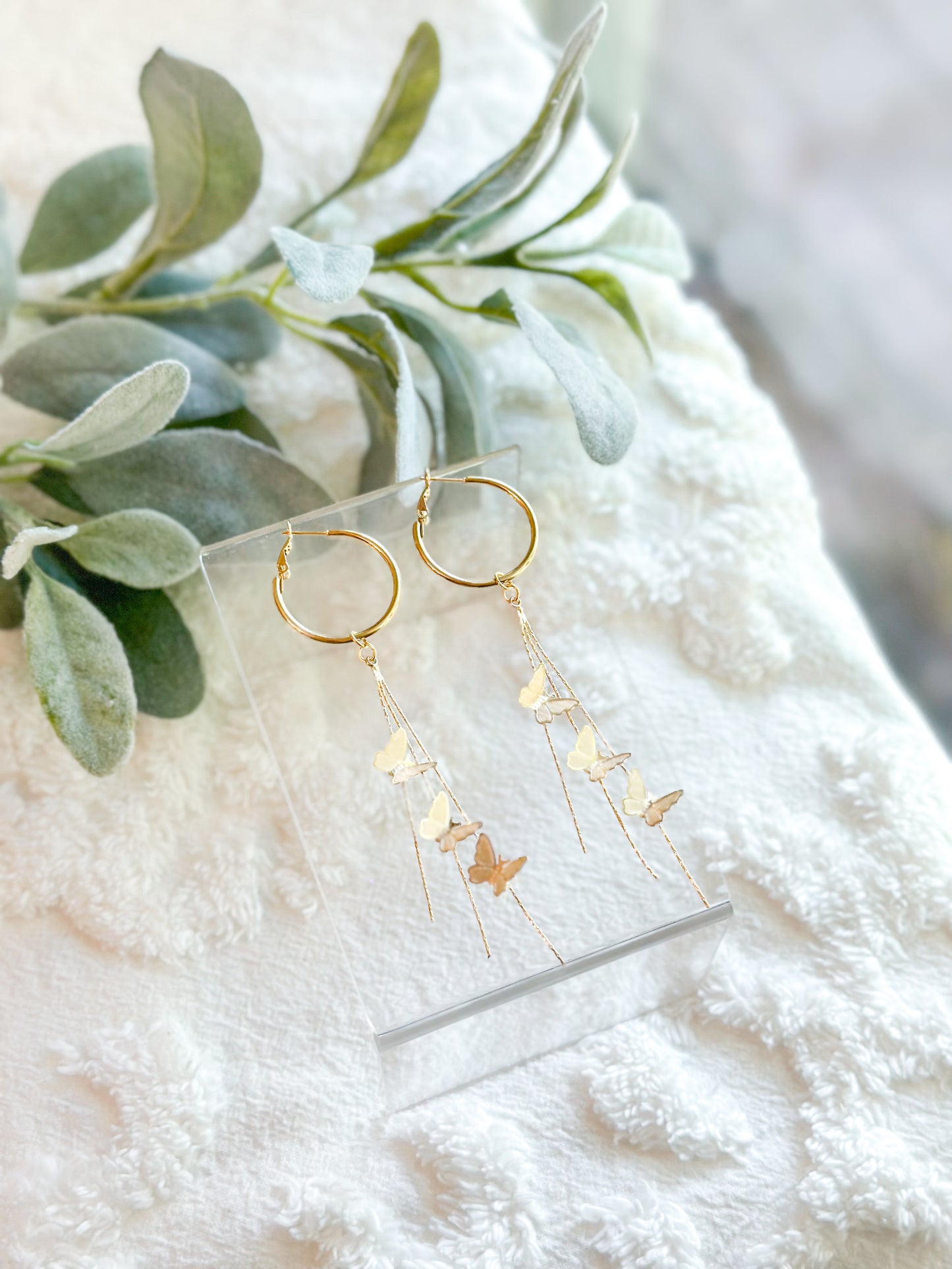 Gold Butterfly Dangly Hoops