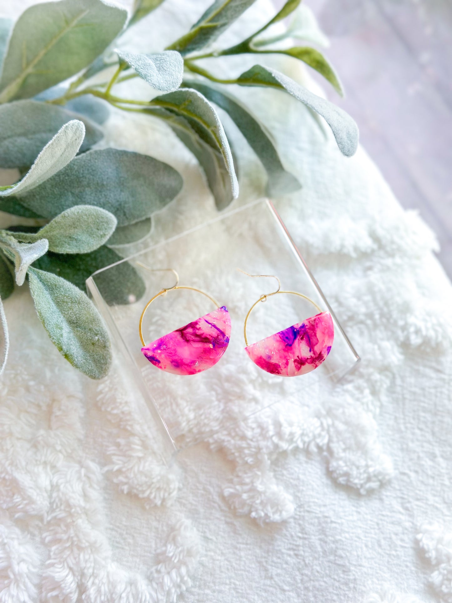 Purple Pink Stained Glass Hoops