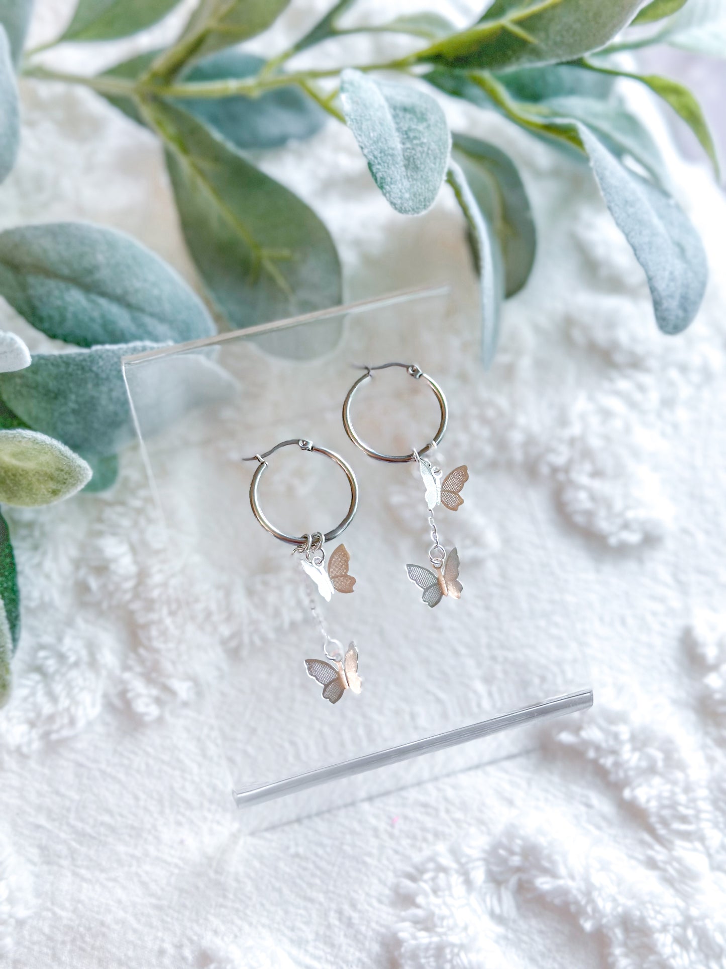 Silver Butterfly Dangly Hoops