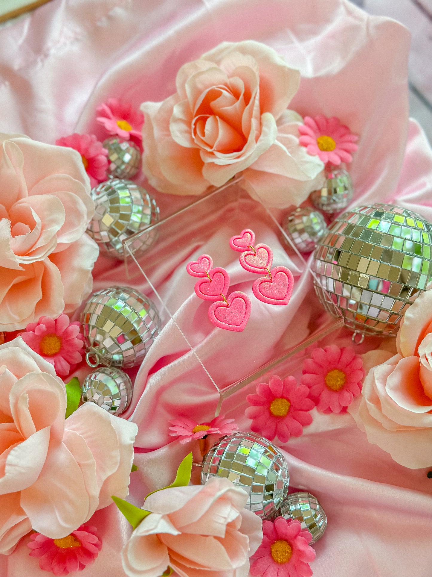 Barbie Pink Glitter Hearts Dangles