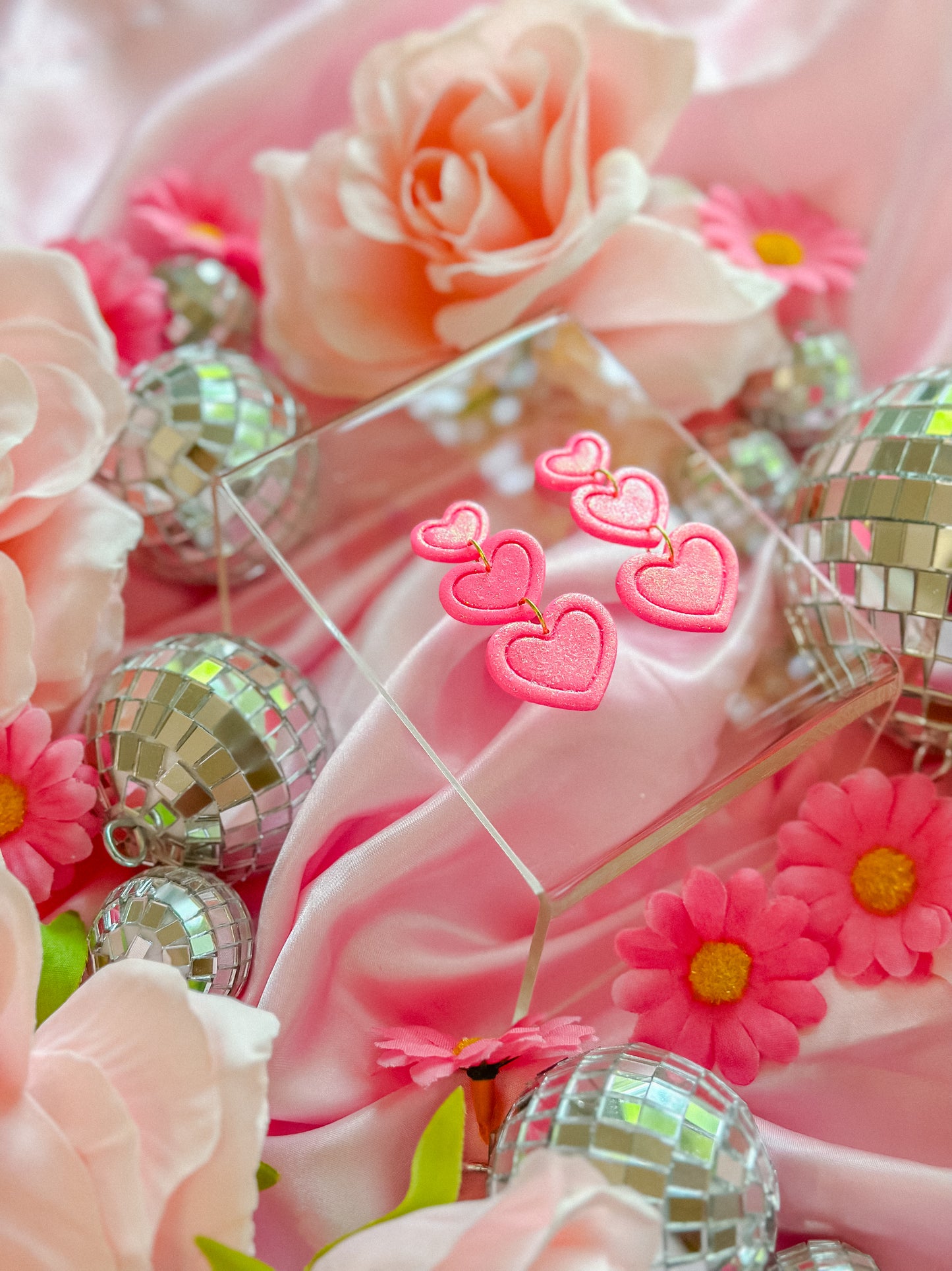 Barbie Pink Glitter Hearts Dangles