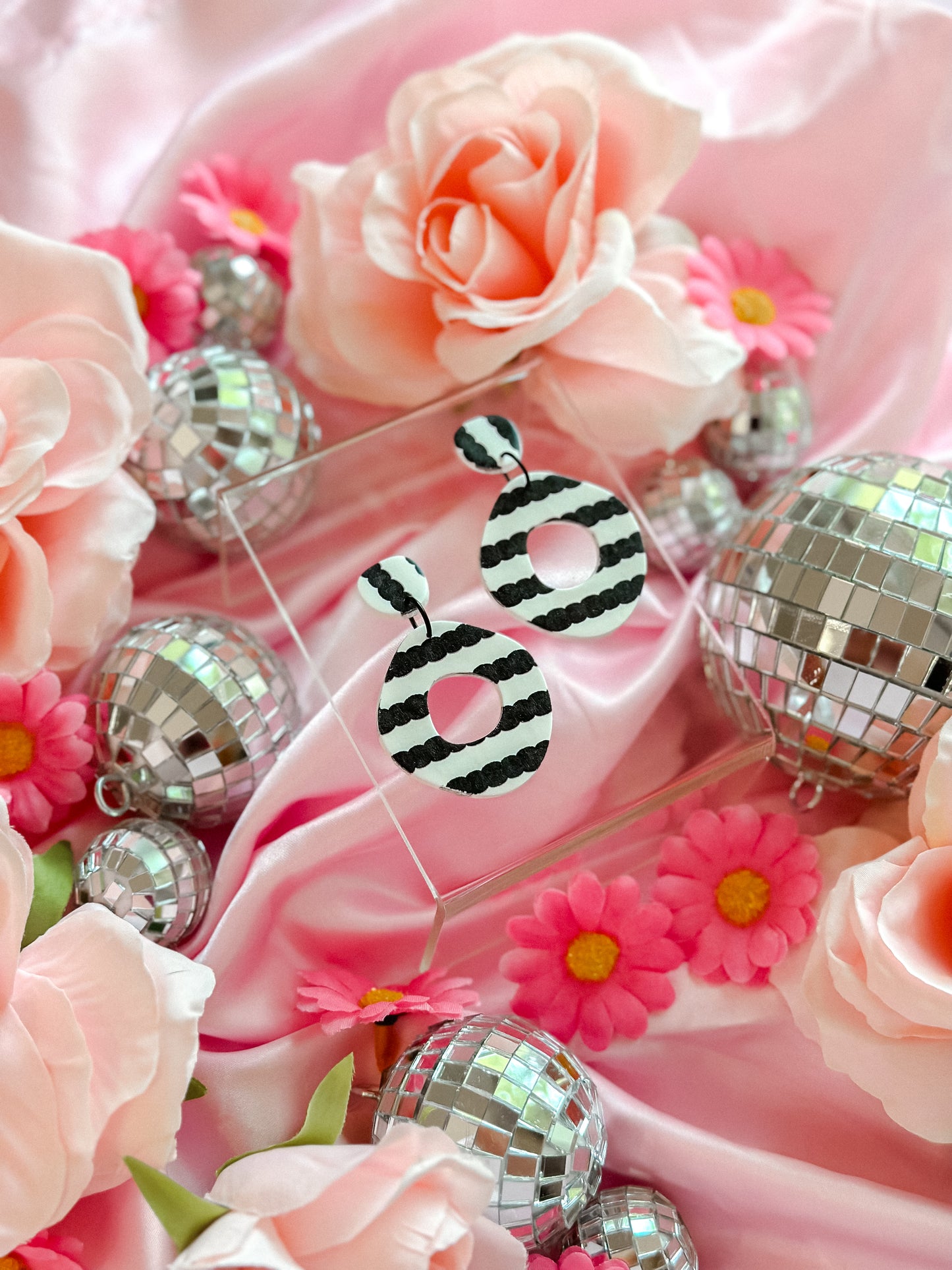 Original Barbie Black + White Striped Dangles