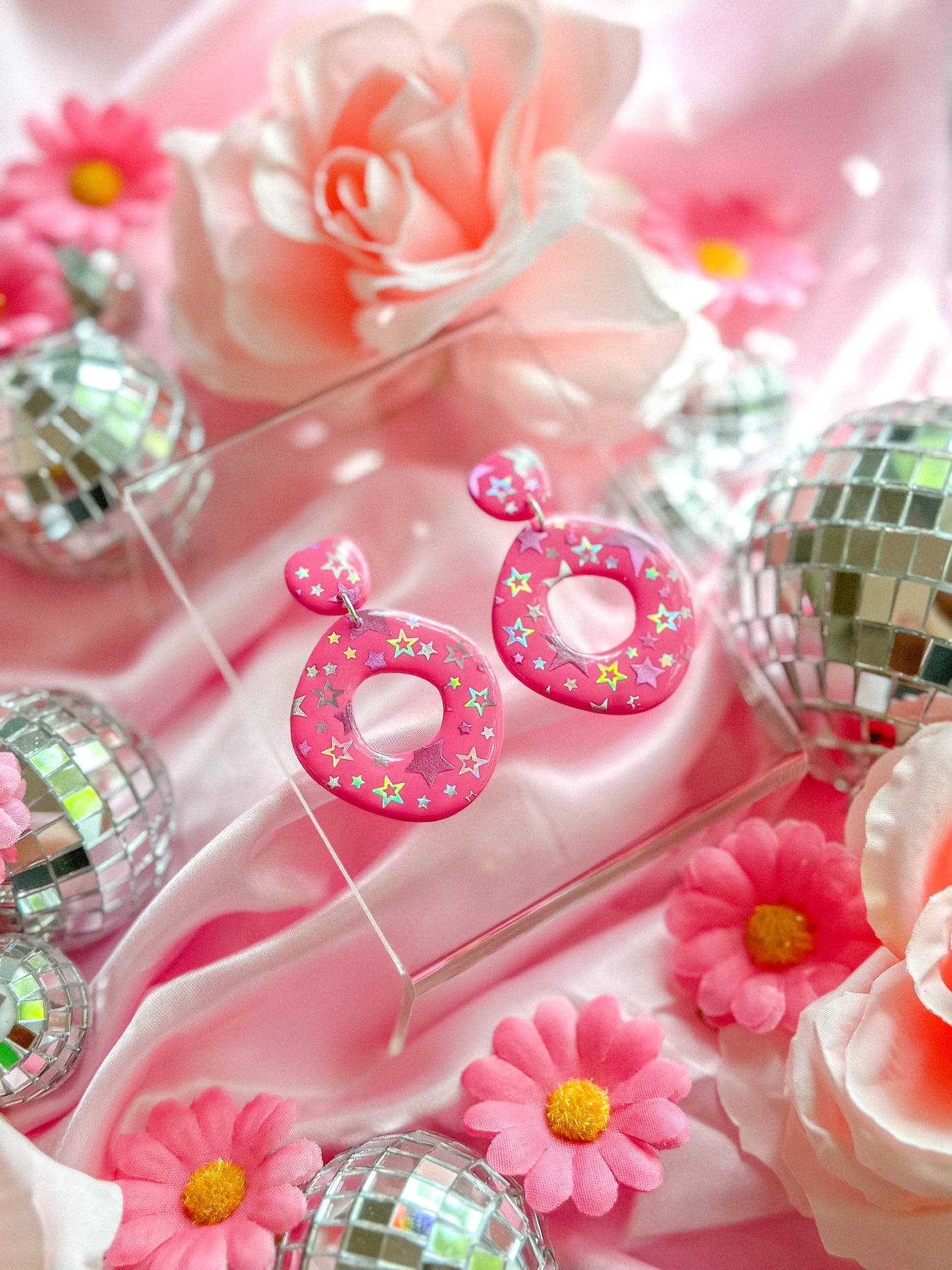 Cowgirl Barbie Hot Pink Stars Dangles