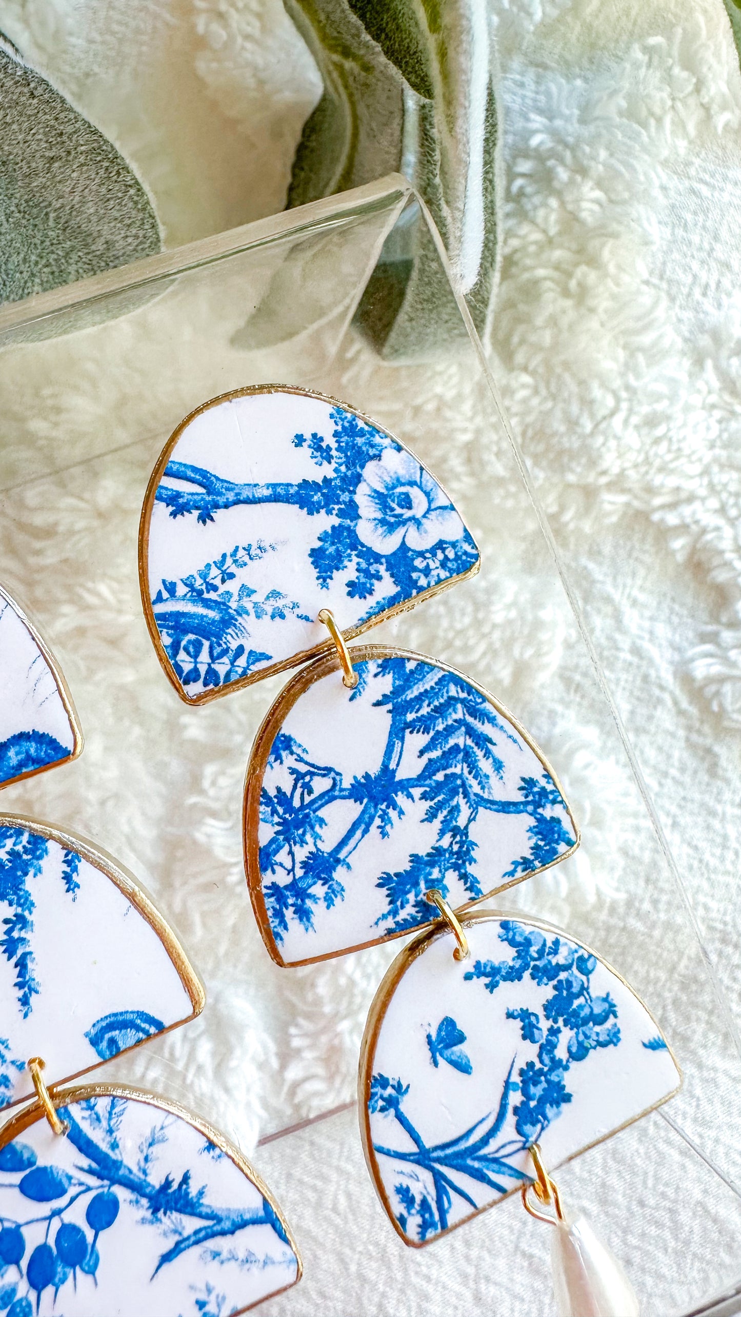 IMPERFECT Chinoiserie Half Circle + Pearl Dangles