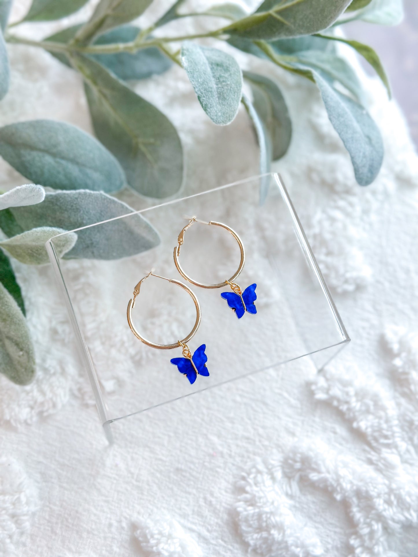 Blue Butterfly Gold Hoops