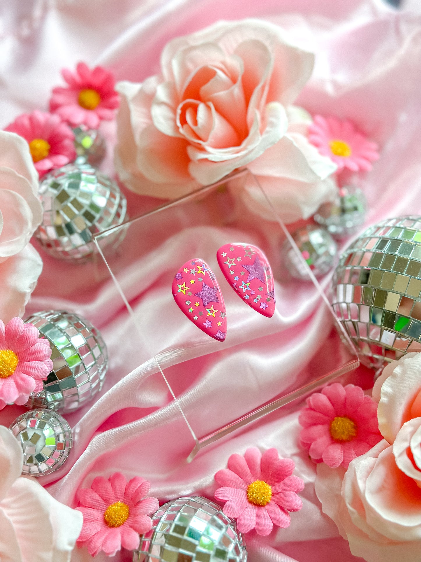 Cowgirl Barbie Hot Pink Stars Statement Studs