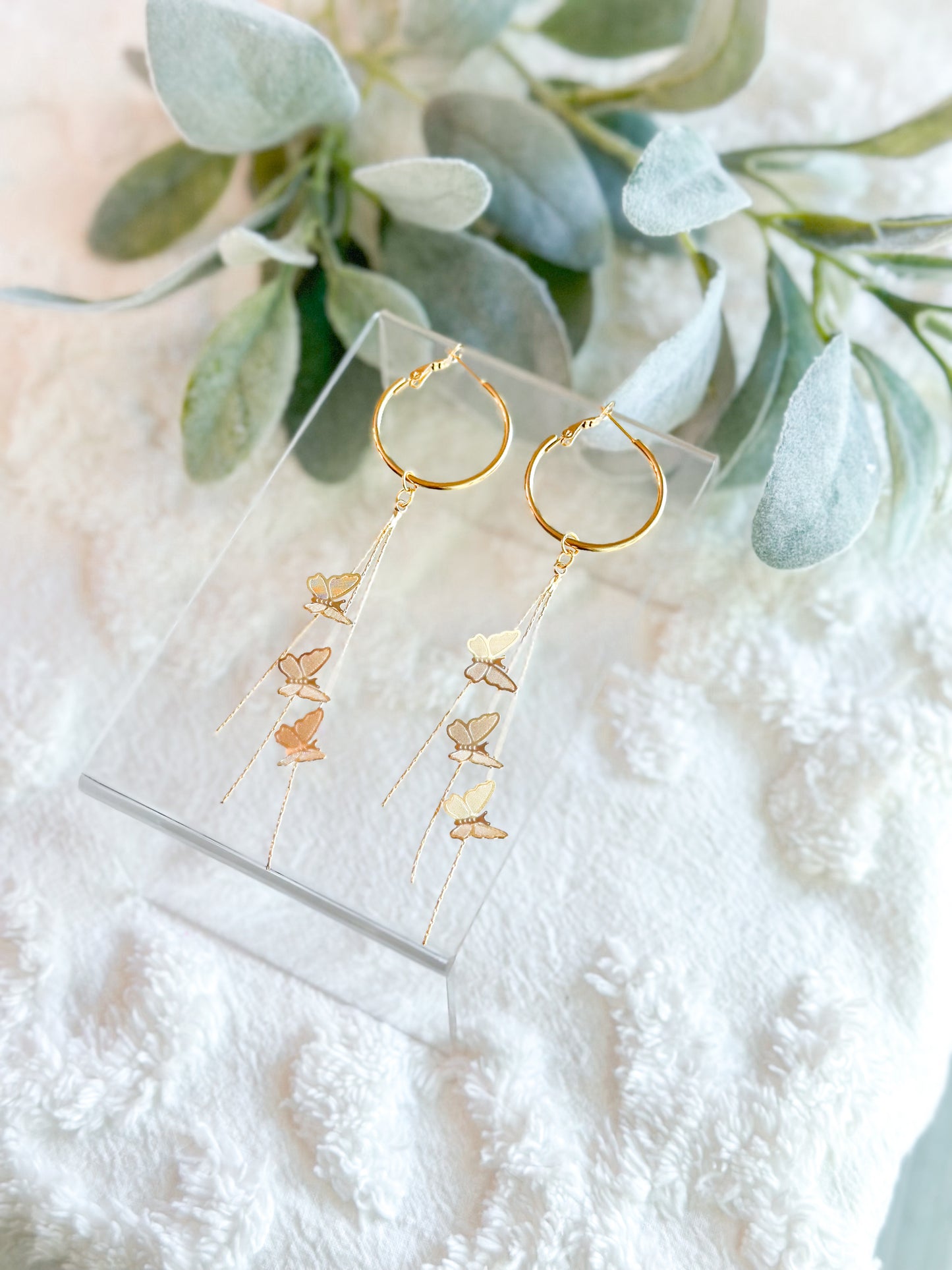Gold Butterfly Dangly Hoops