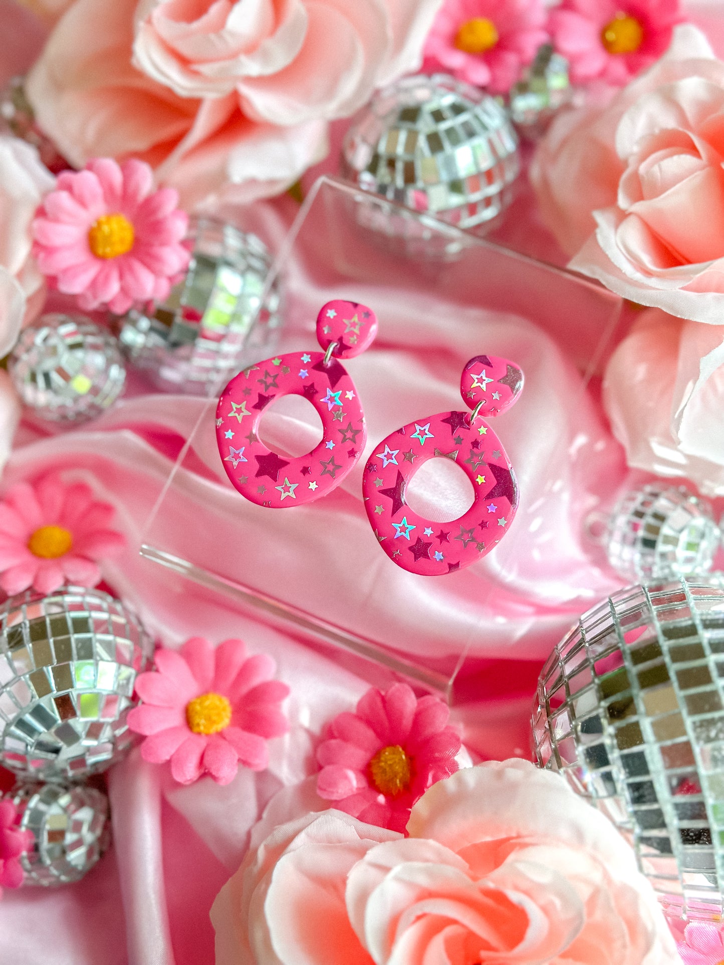 Cowgirl Barbie Hot Pink Stars Dangles