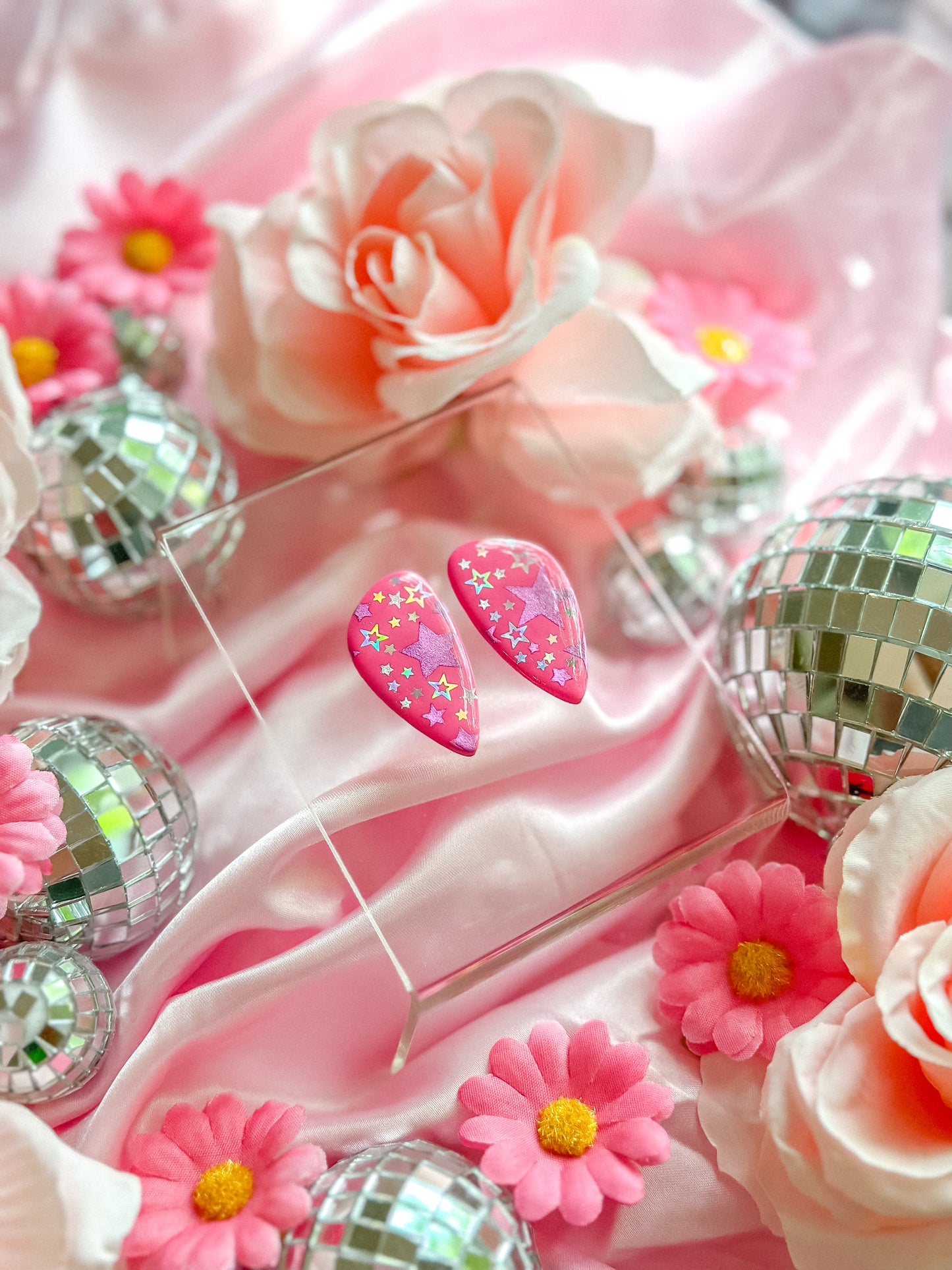 Cowgirl Barbie Hot Pink Stars Statement Studs