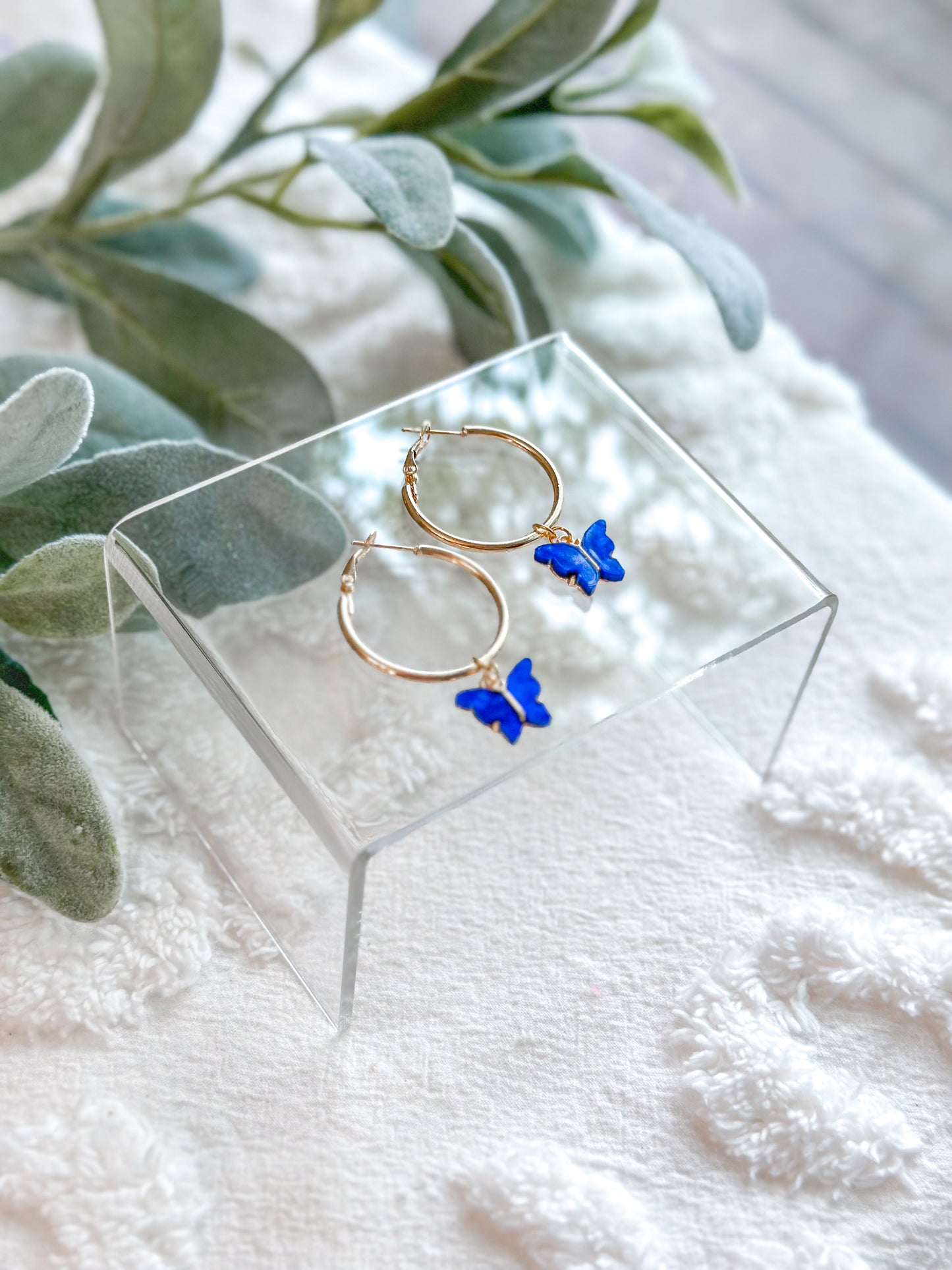 Blue Butterfly Gold Hoops