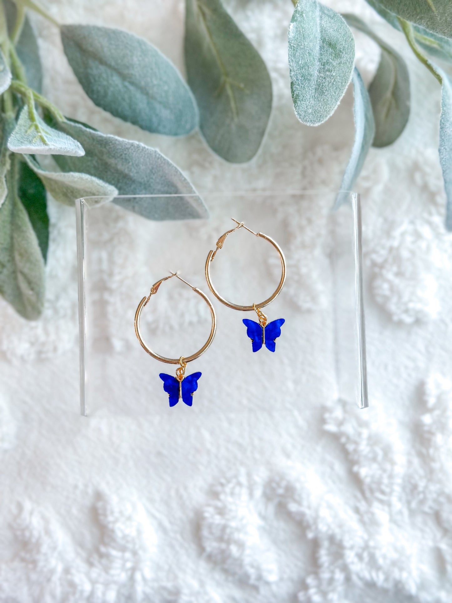 Blue Butterfly Gold Hoops