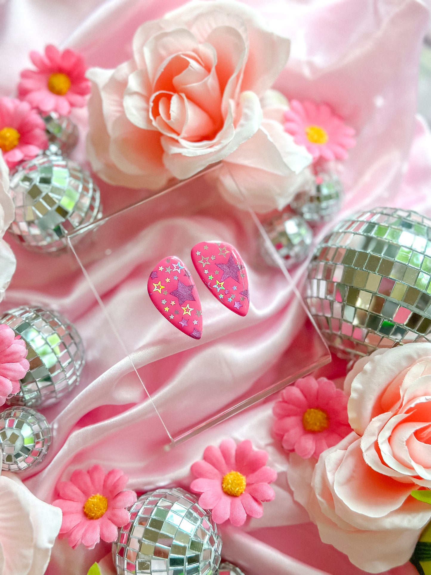 Cowgirl Barbie Hot Pink Stars Statement Studs