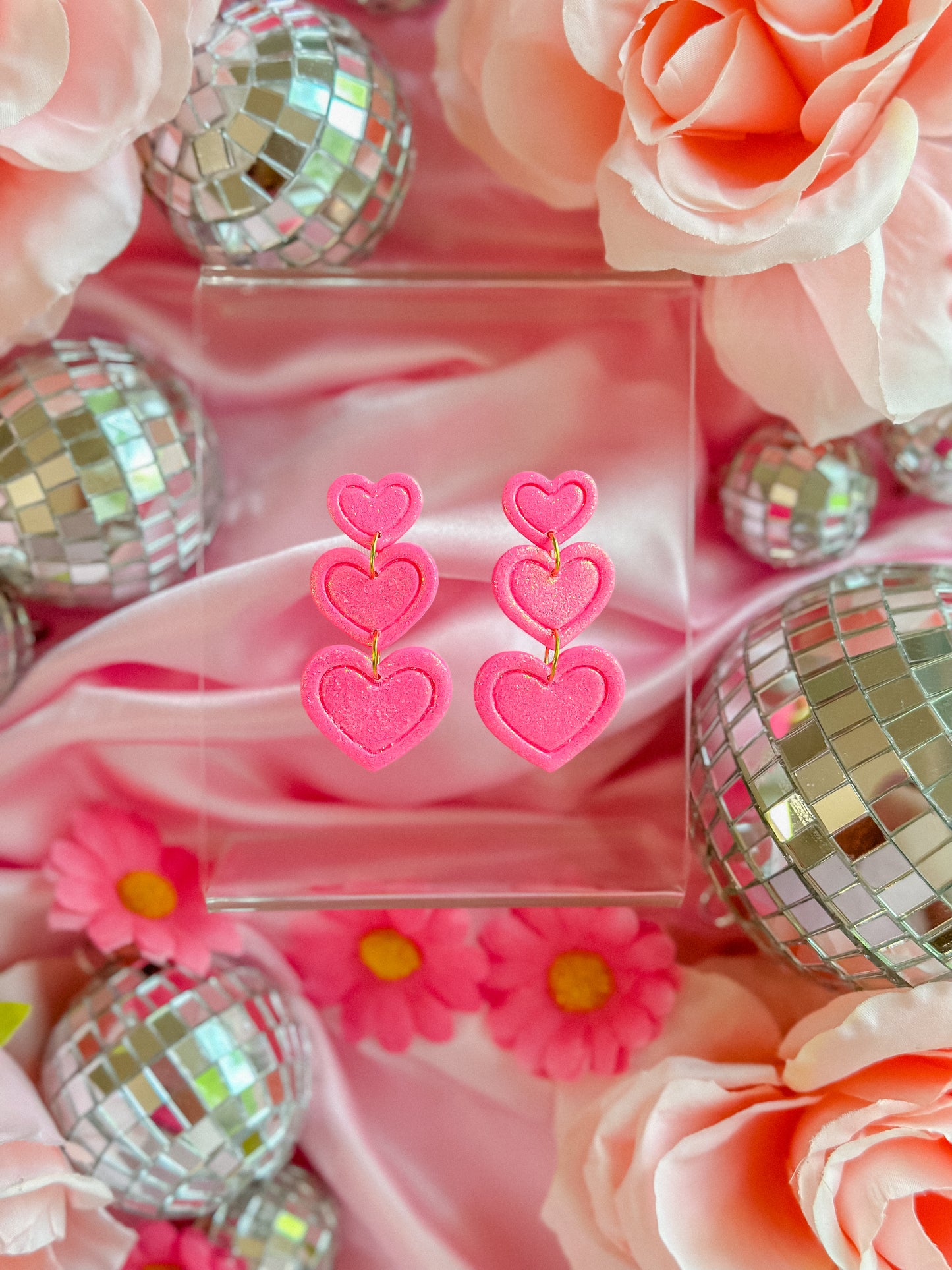 Barbie Pink Glitter Hearts Dangles