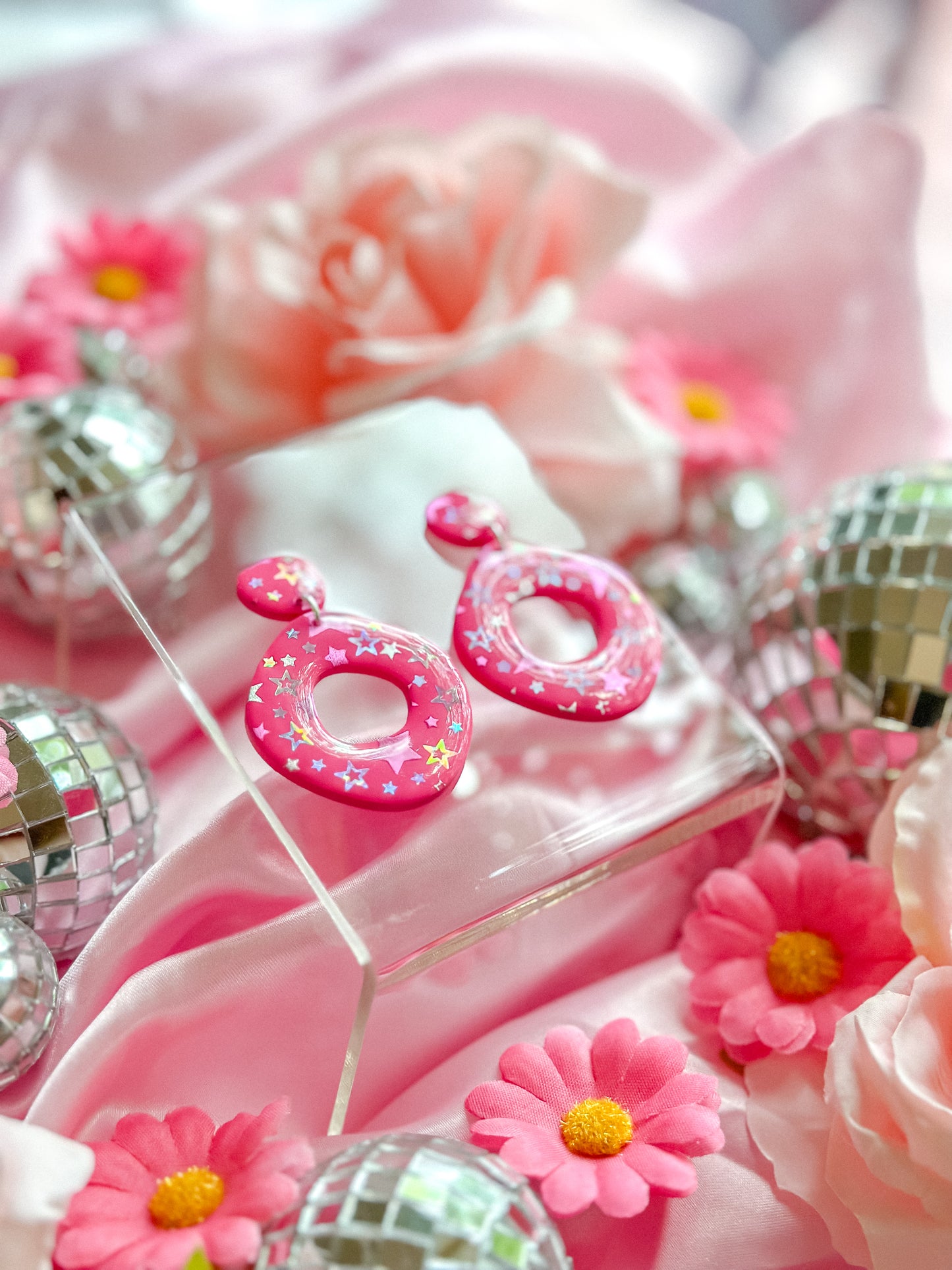 Cowgirl Barbie Hot Pink Stars Dangles
