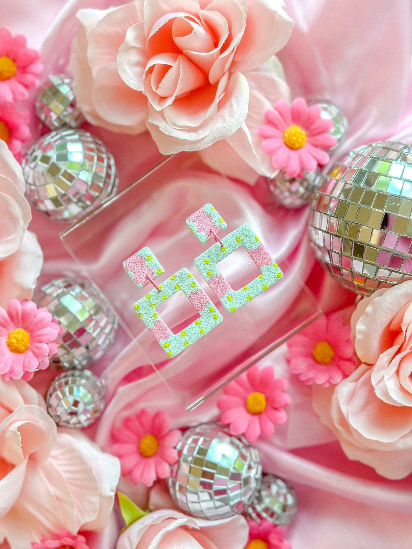 Kens Shirt Pink + Mint Square Dangles