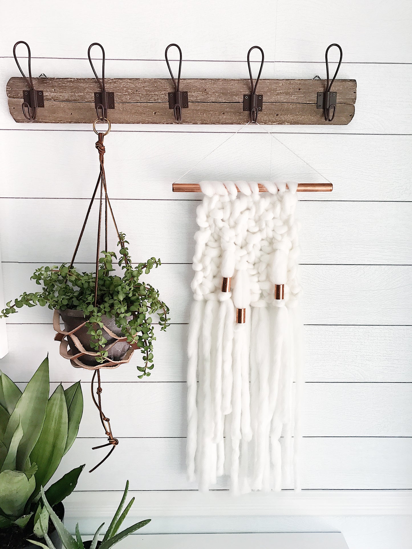 Ivory Knit Wall Hanging with Copper Detail // Regular Size