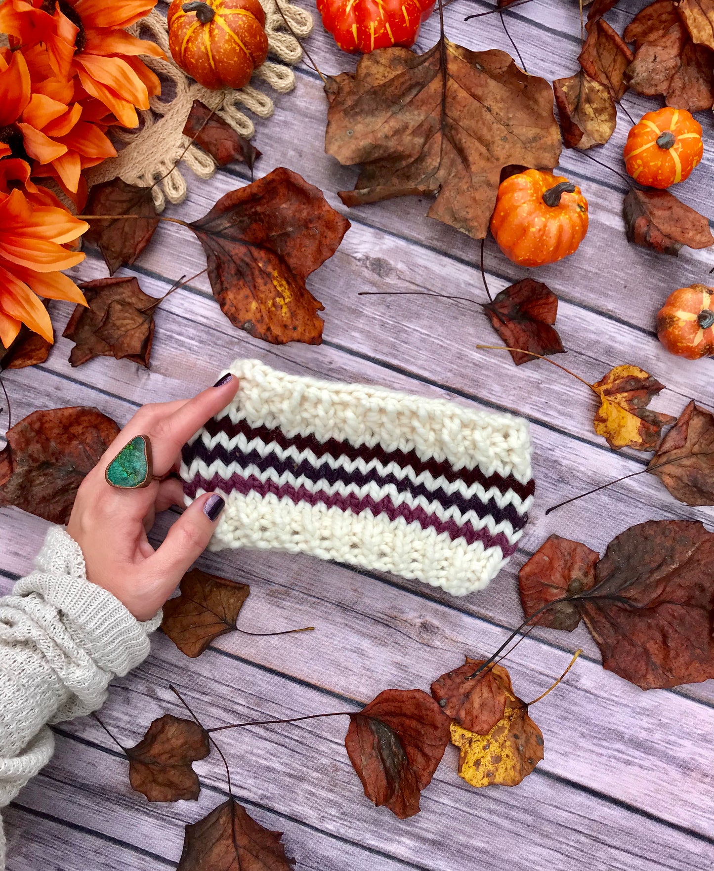 Knitted Adult Headband // Retro Rainbow Stripes (Purples)