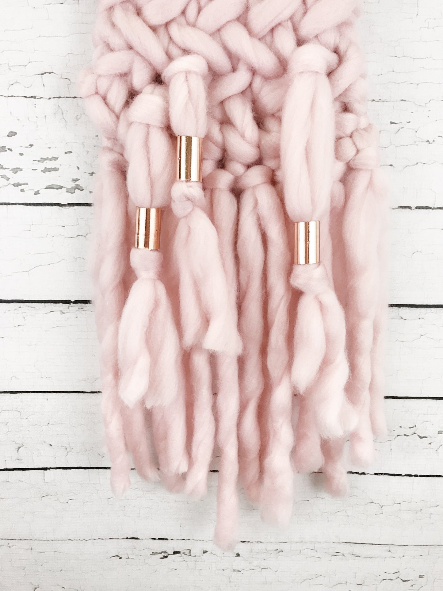 Blush Pink Knit Wall Hanging with Copper Detail // Regular Size