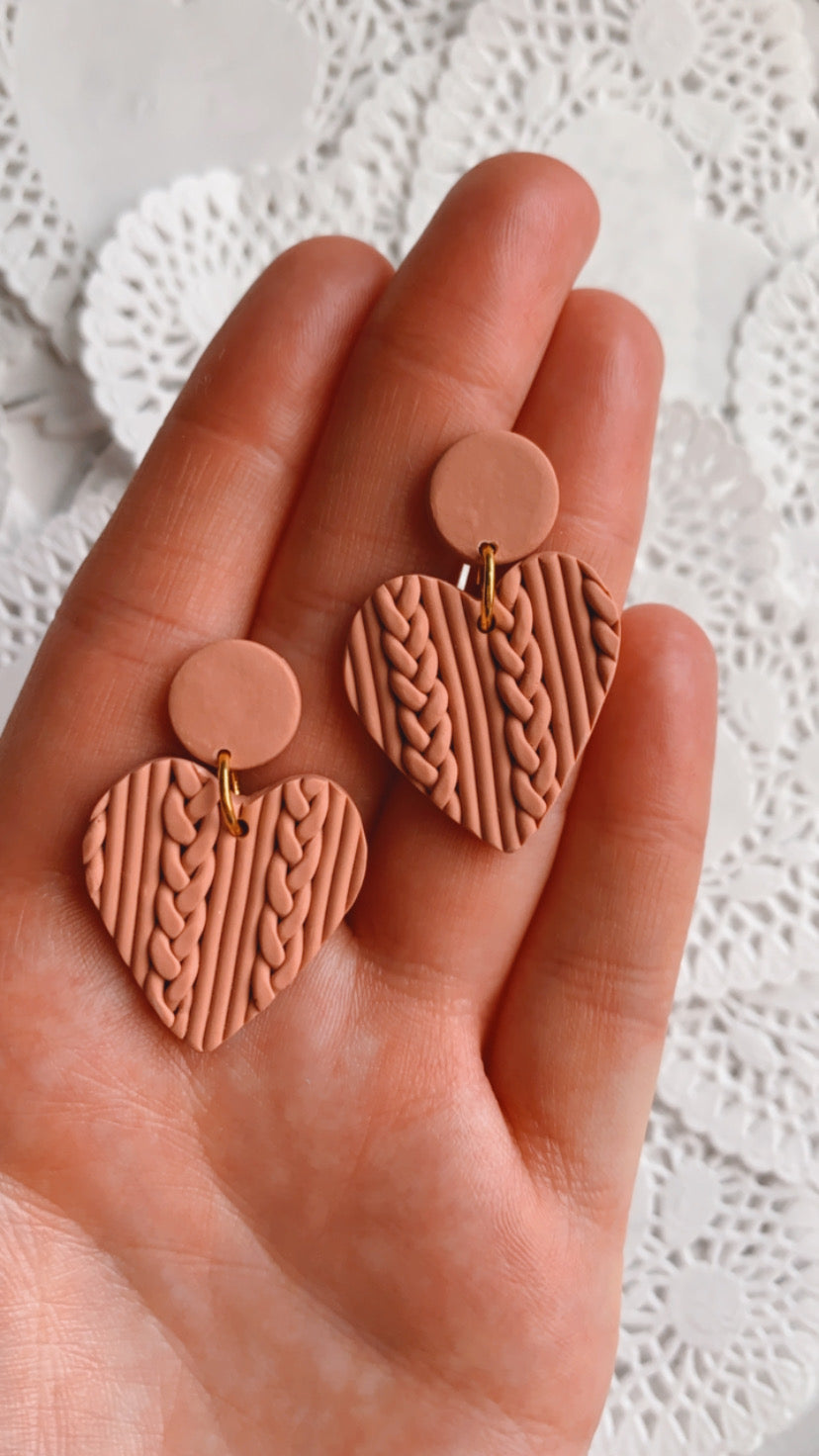 Sweater Weather Heart Dangle Earrings // Dusty Rose