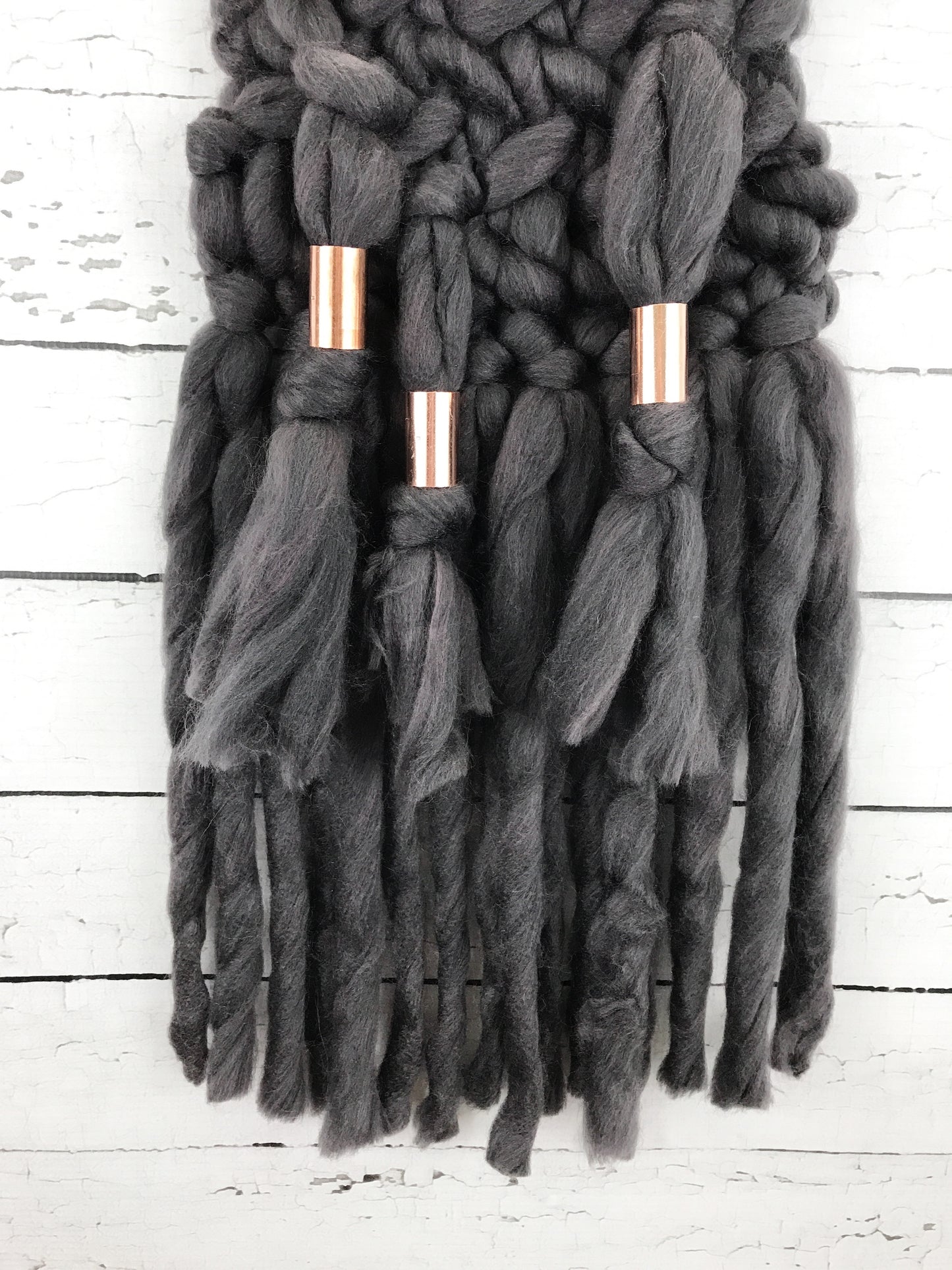Charcoal Grey Knit Wall Hanging with Copper Detail
