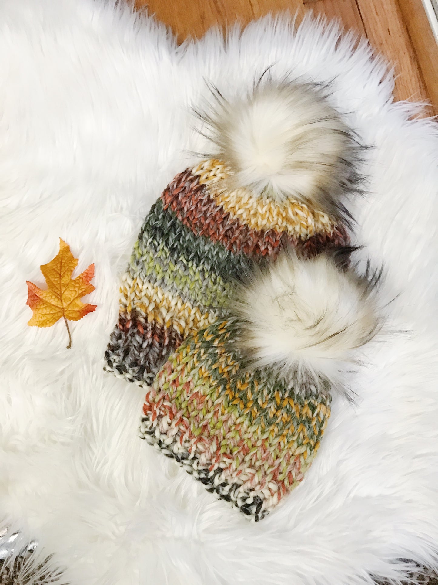 Mommy and Me Hats Knit Baby and Adult Beanie Handmade Faux Fur Pom Pom // Coney Island