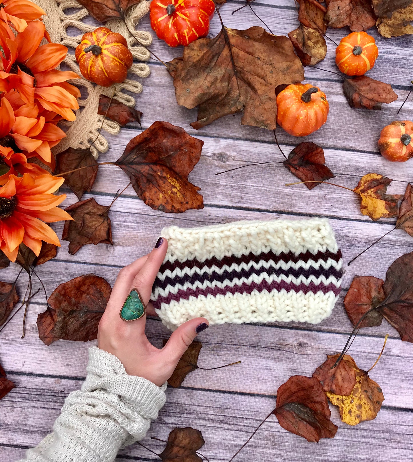 Knitted Adult Headband // Retro Rainbow Stripes (Purples)