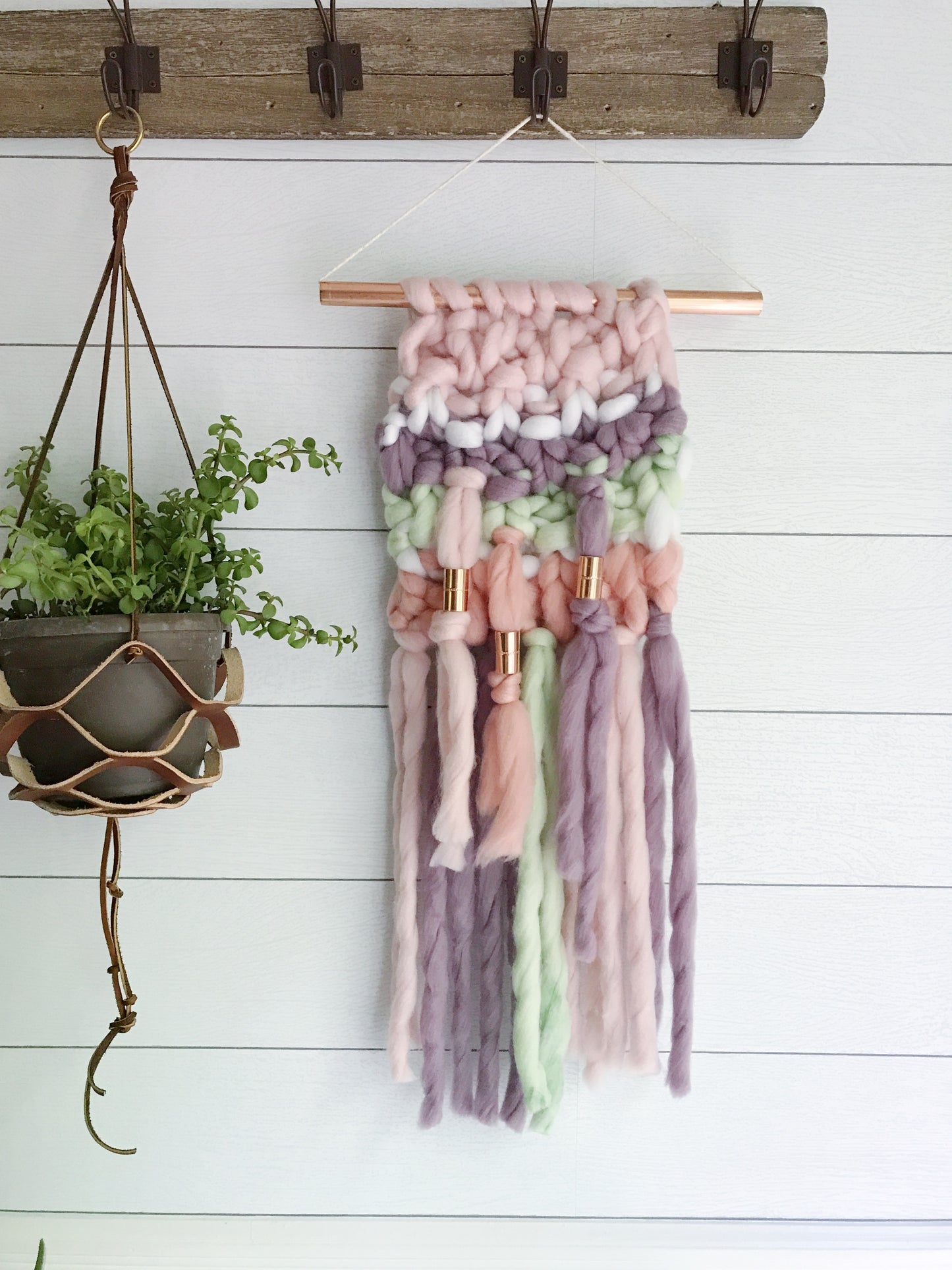 Pastel Unicorn Knit Wall Hanging with Copper Detail