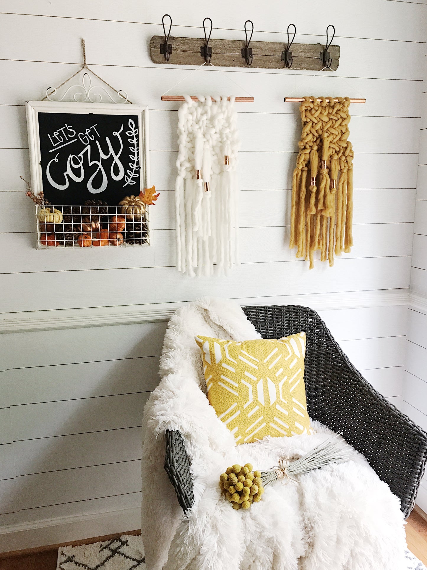 Ivory Knit Wall Hanging with Copper Detail // Regular Size