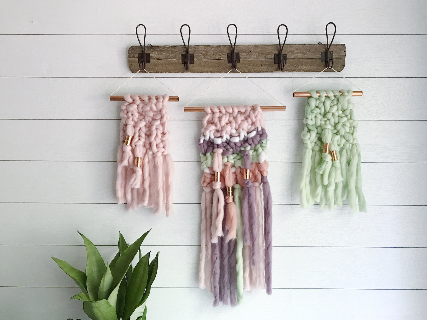 Pastel Unicorn Knit Wall Hanging with Copper Detail