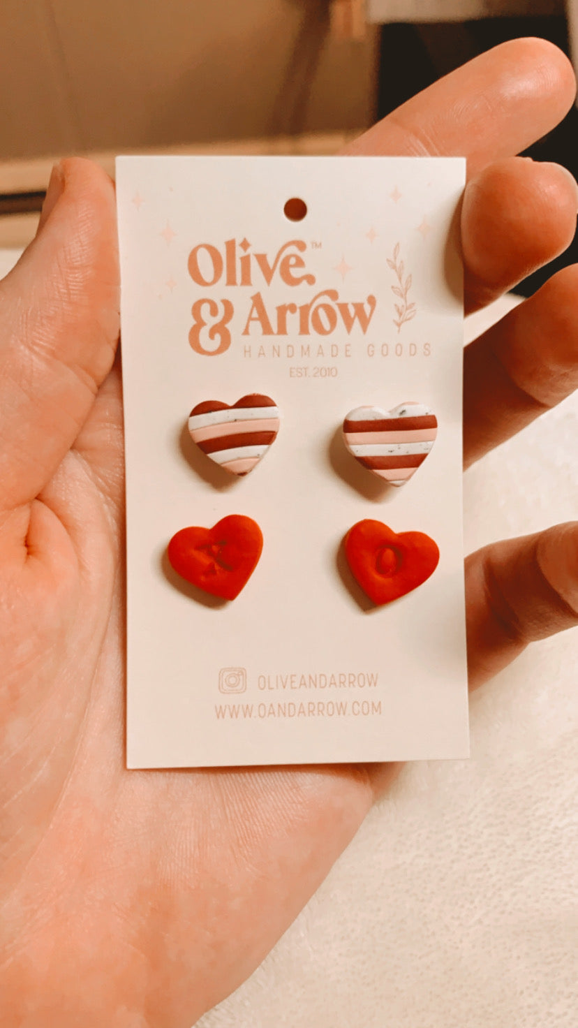 XO Hearts + Striped Hearts Stud Pack