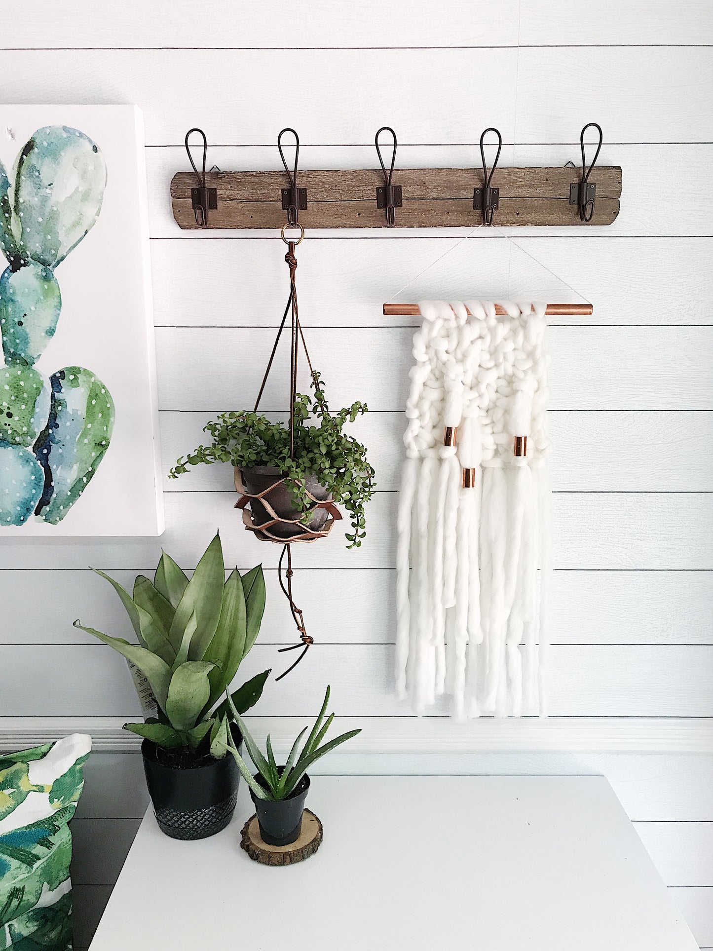 Ivory Knit Wall Hanging with Copper Detail // Regular Size