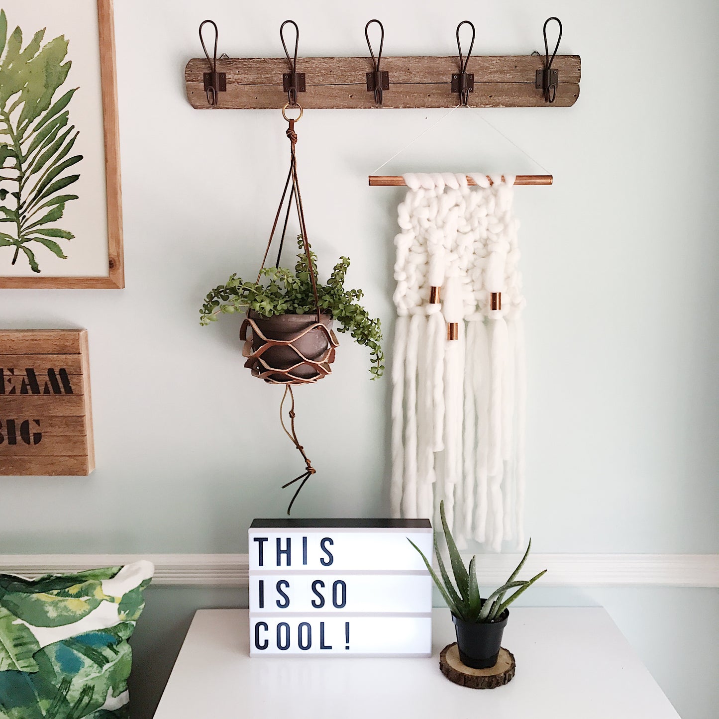Ivory Knit Wall Hanging with Copper Detail // Regular Size