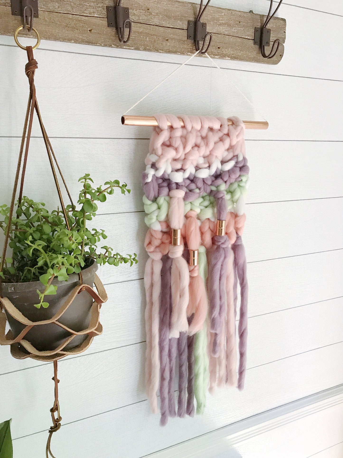 Pastel Unicorn Knit Wall Hanging with Copper Detail
