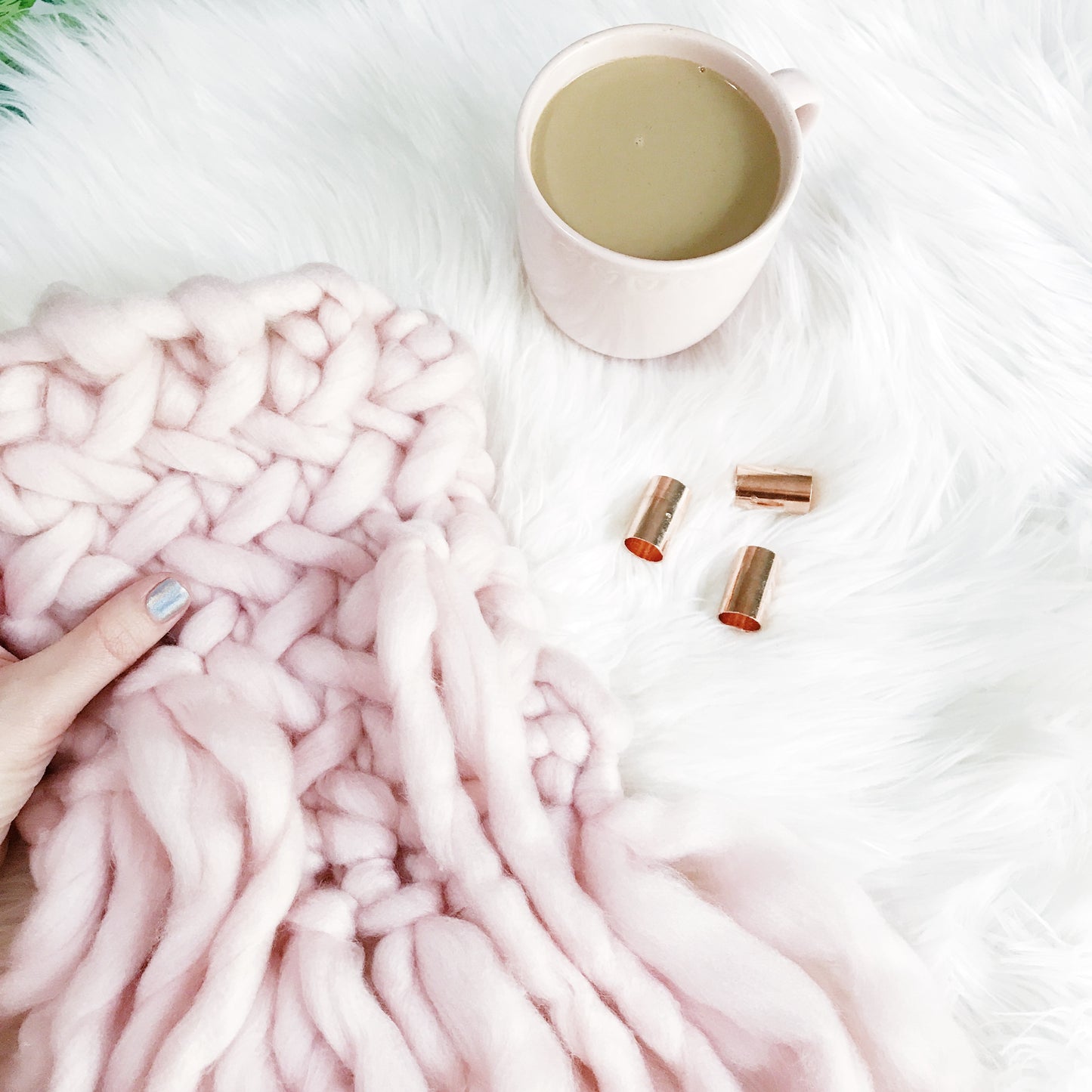 Blush Pink Knit Wall Hanging with Copper Detail // Regular Size