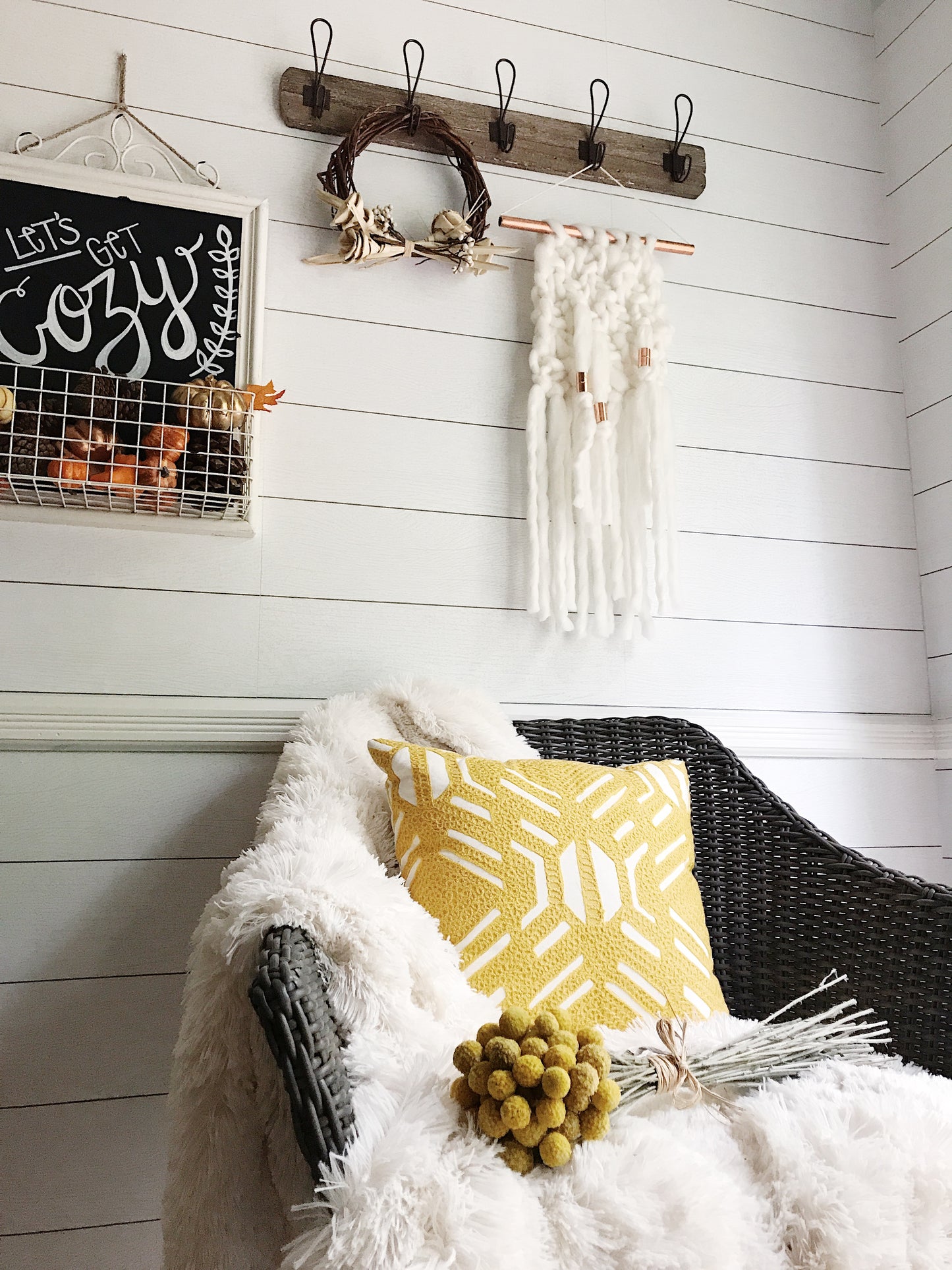 Ivory Knit Wall Hanging with Copper Detail // Regular Size