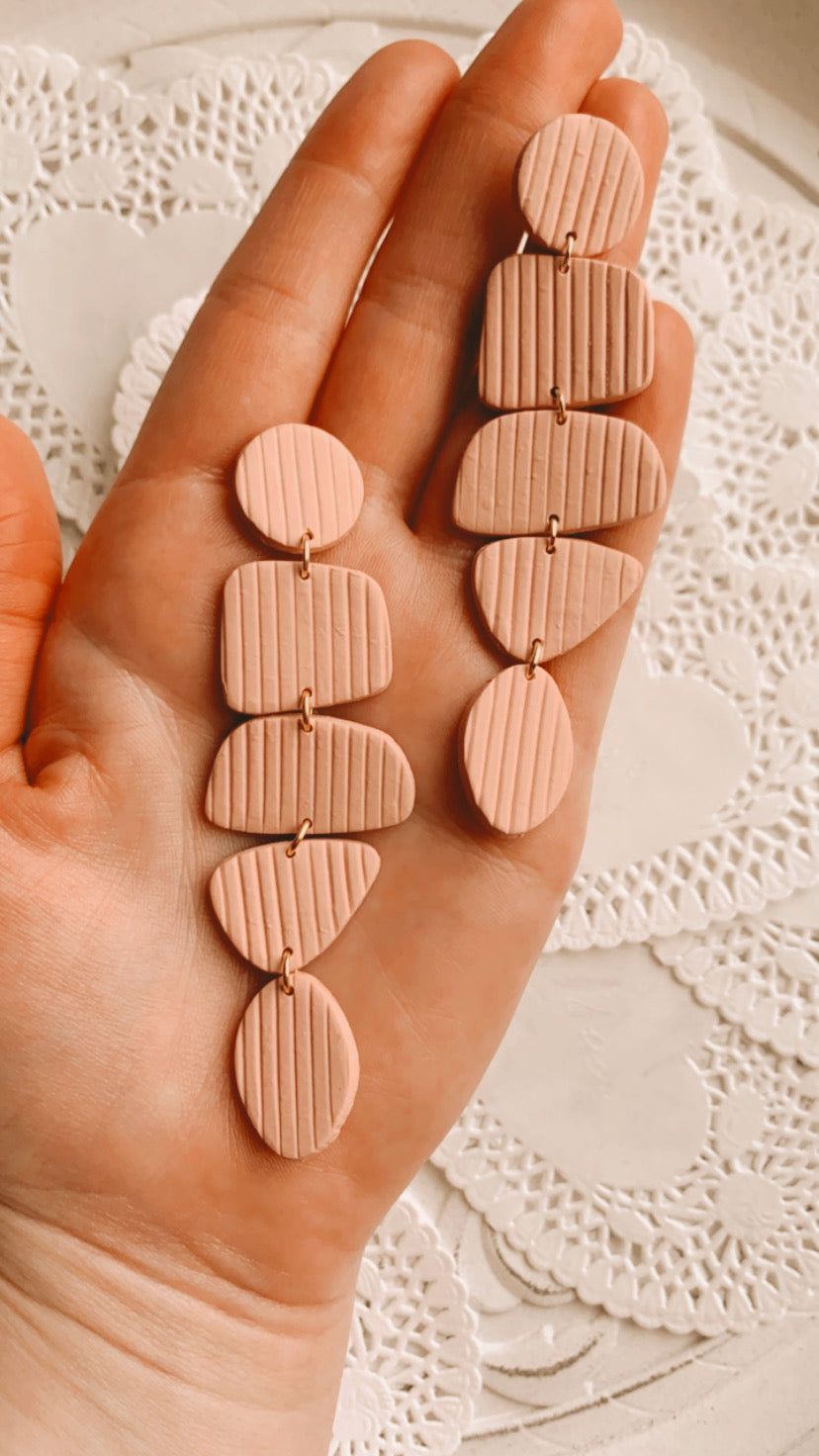 Abstract Dangle Earrings // Ribbed Blush Pink