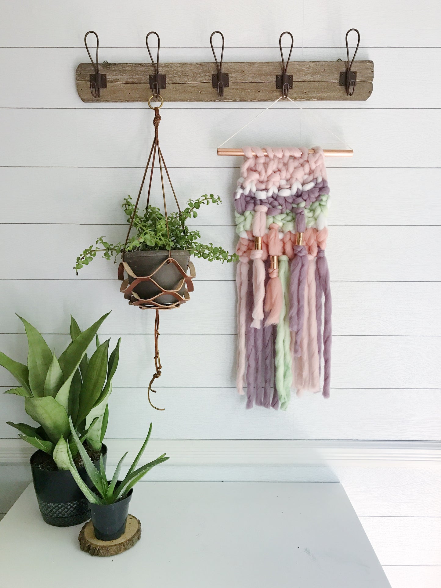 Pastel Unicorn Knit Wall Hanging with Copper Detail