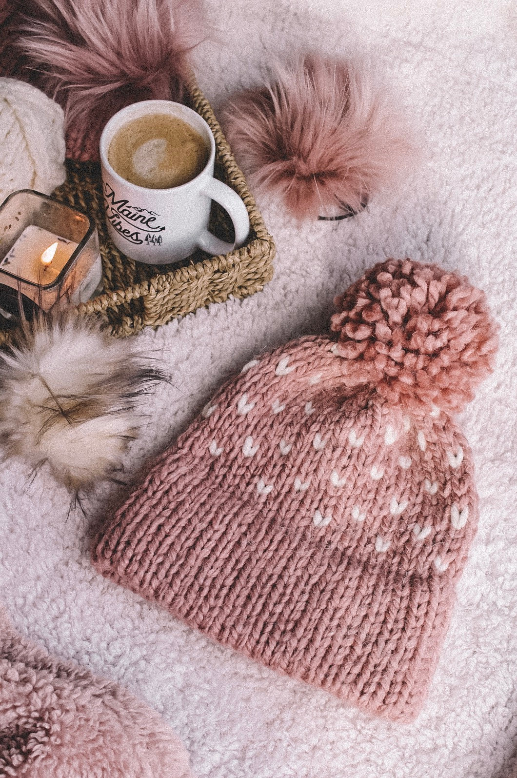 Easy Knitting Pattern Adult Hat Double Brim Beanie Fair Isle Knitting // Fair Isle Hearts