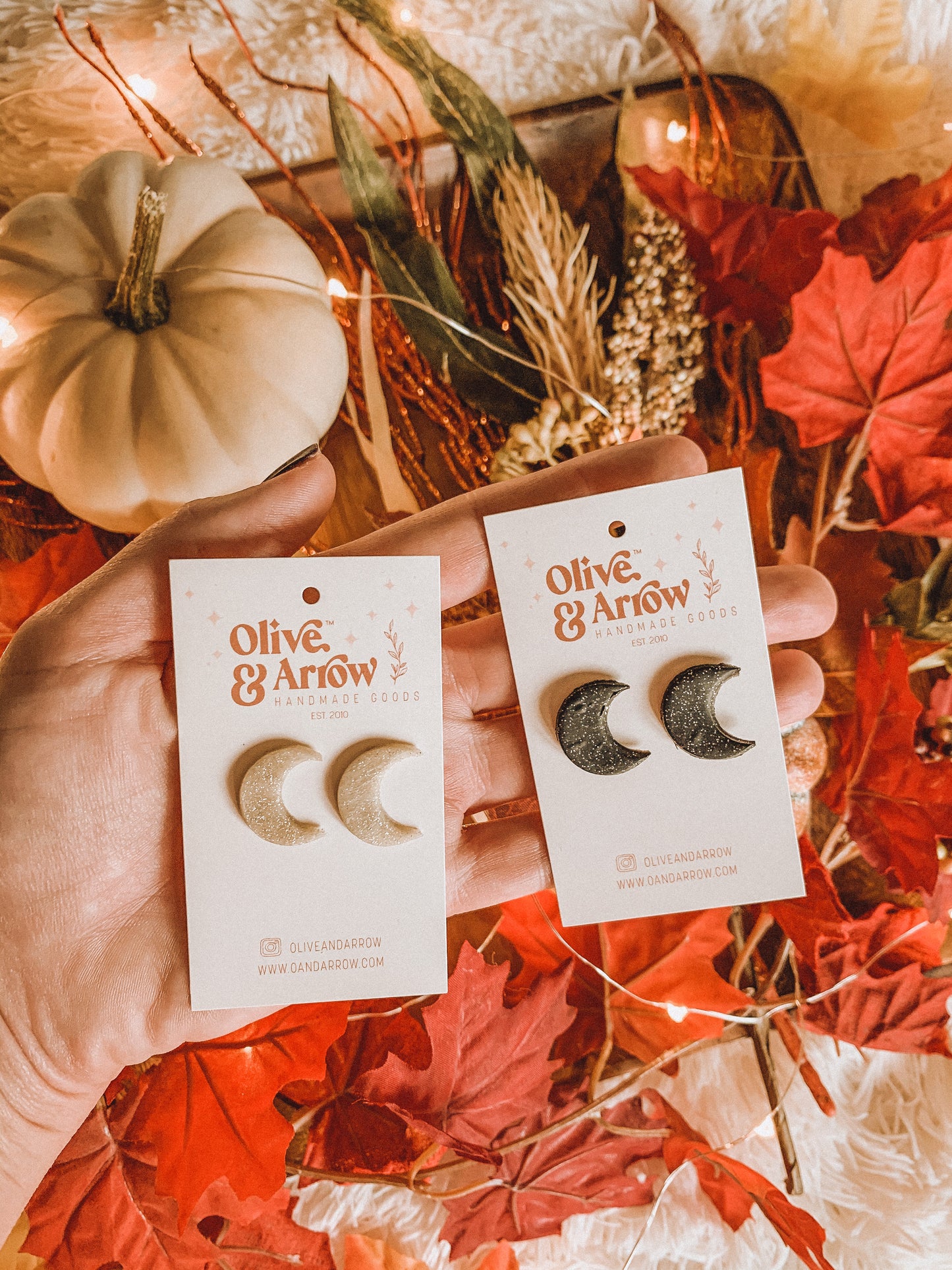 CRESCENT MOON STUDS (gold) // Glittery Crescent Moon Clay Earrings