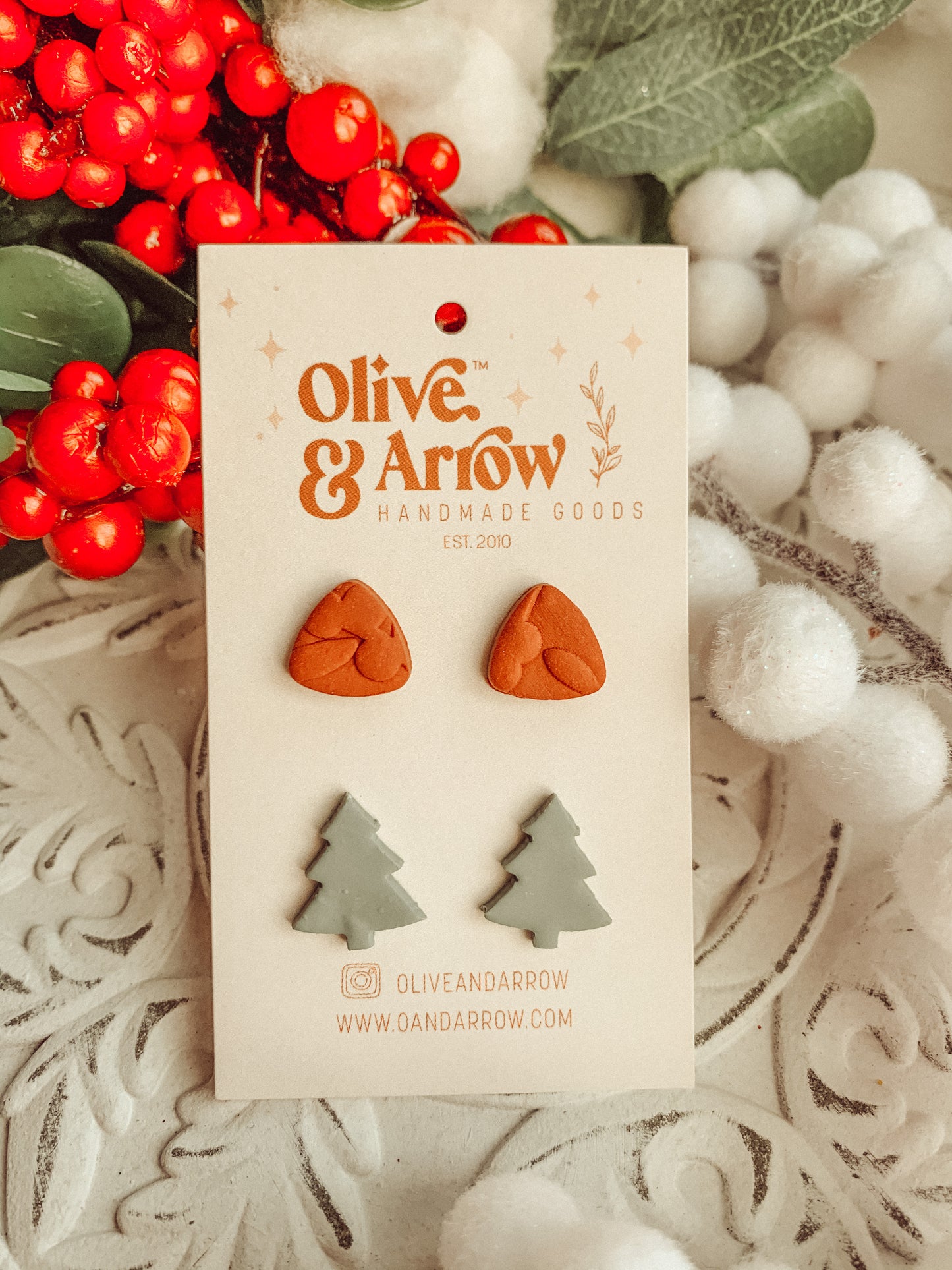 Sage Tree + Cranberry Textured Studs PACK