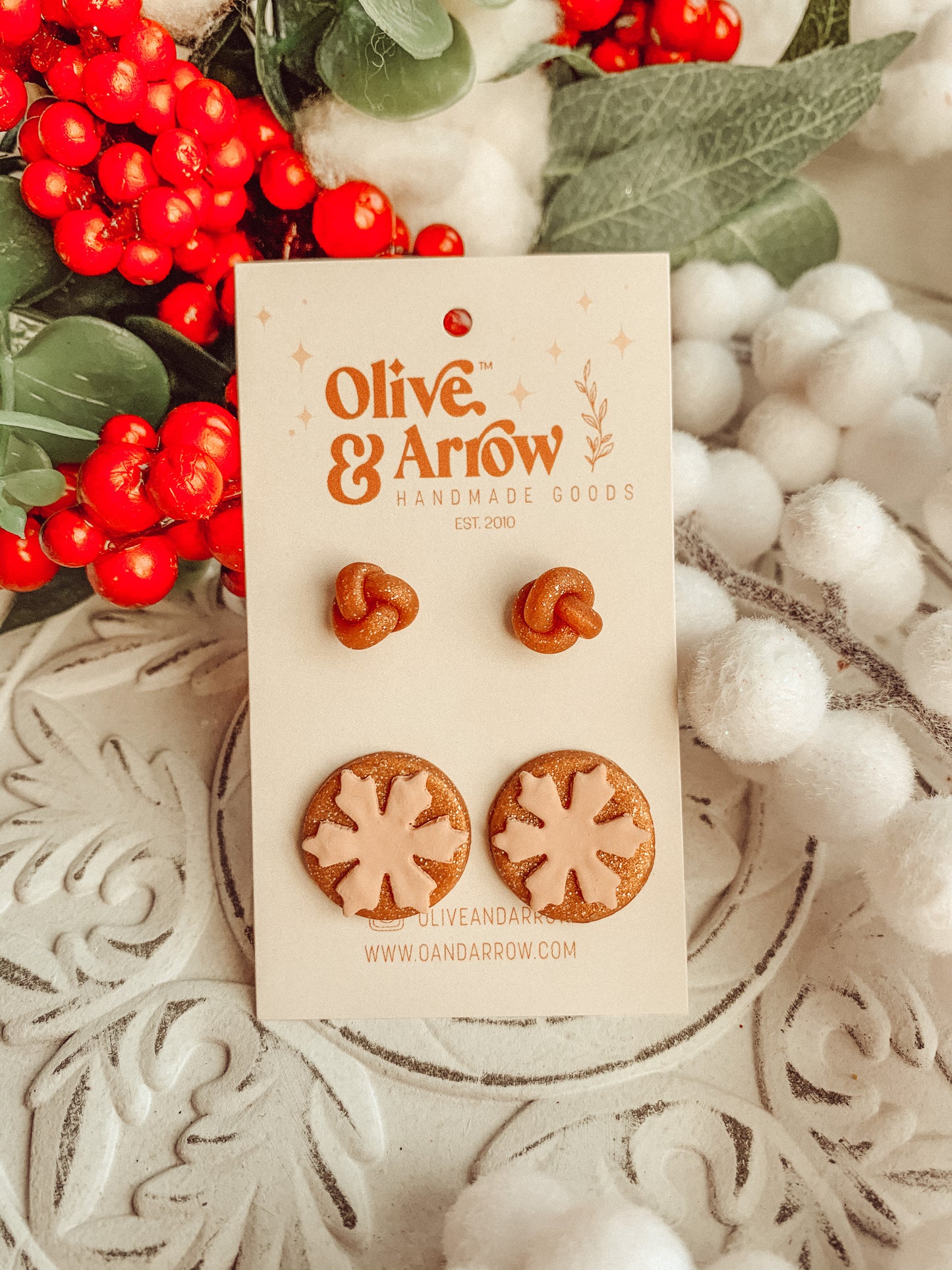 Rose Gold Snowflakes + Knots STUD PACK