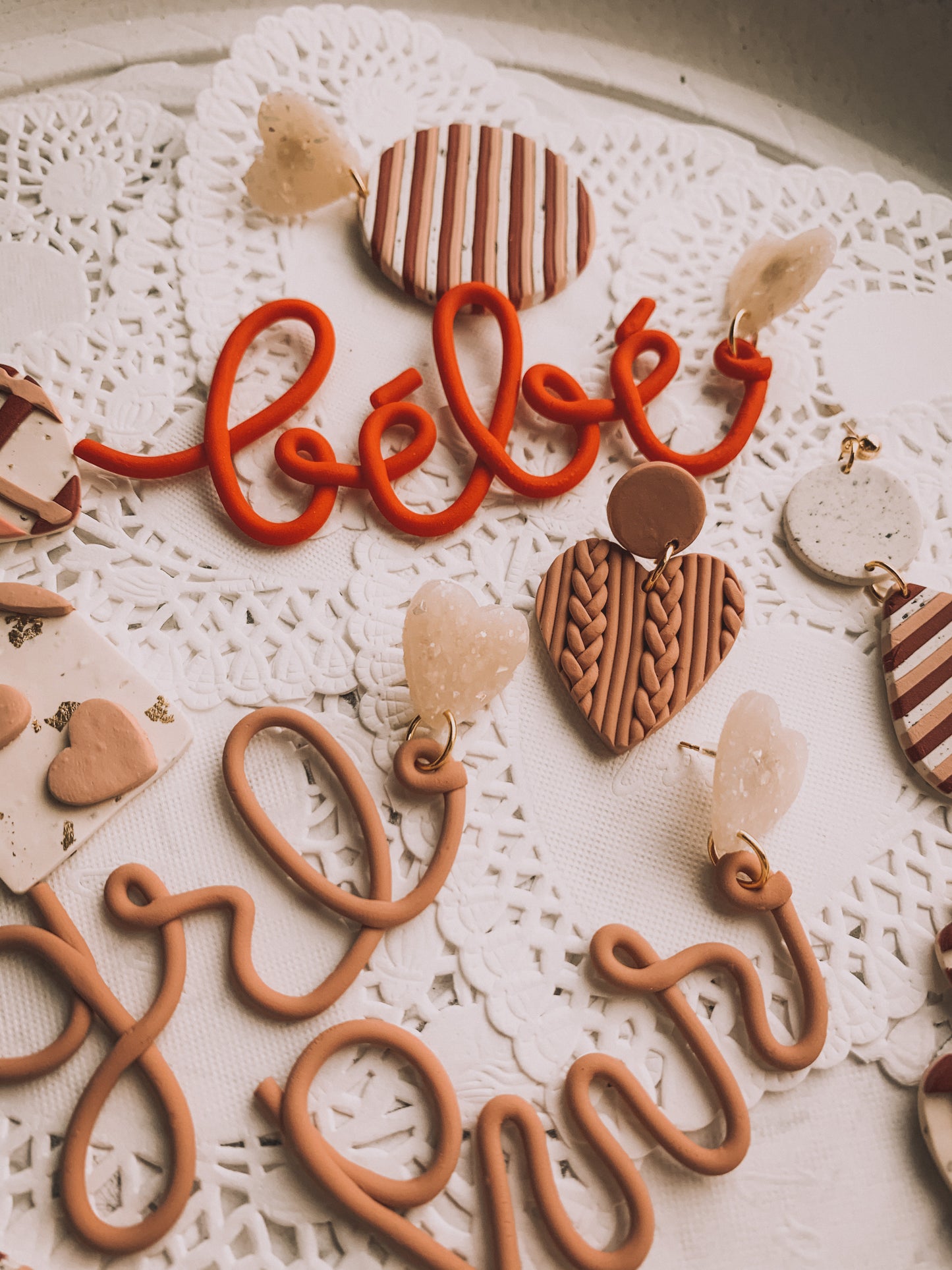 Sweater Weather Heart Dangle Earrings // Dusty Rose