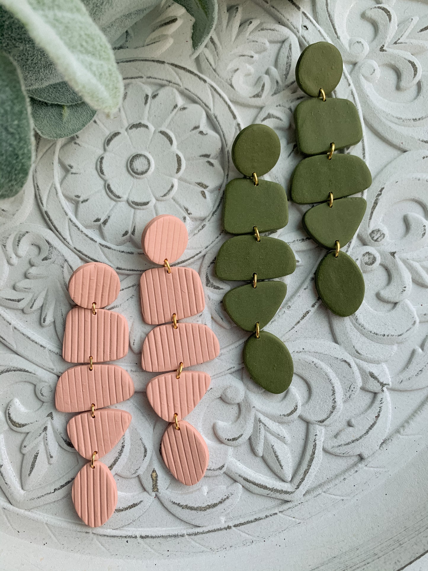 Abstract Dangle Earrings // Olive Green