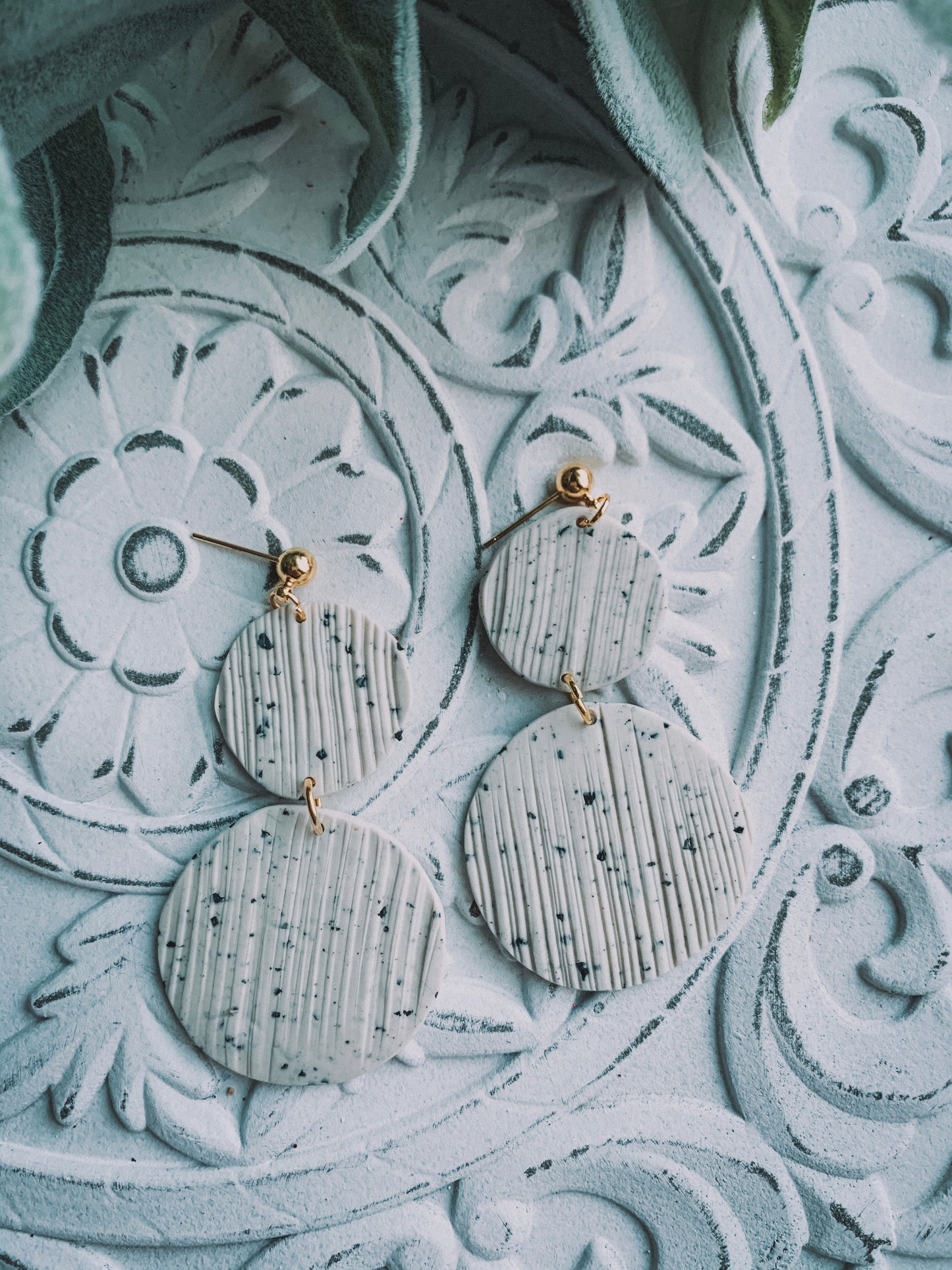 Textured Double Round Dangle Earrings // Cookies N Cream