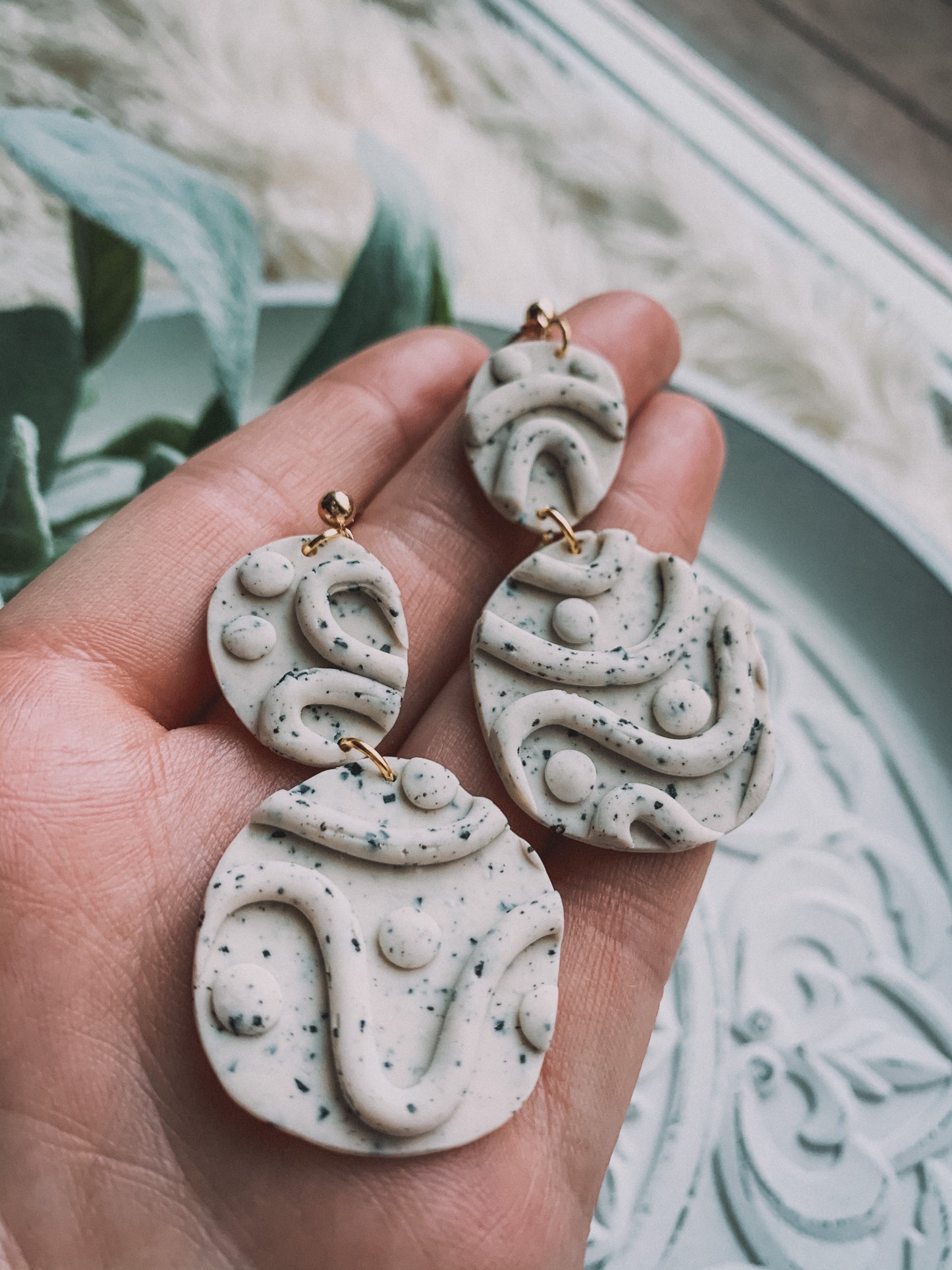 Mono Patterned Dangle Earrings // Cookies N Cream