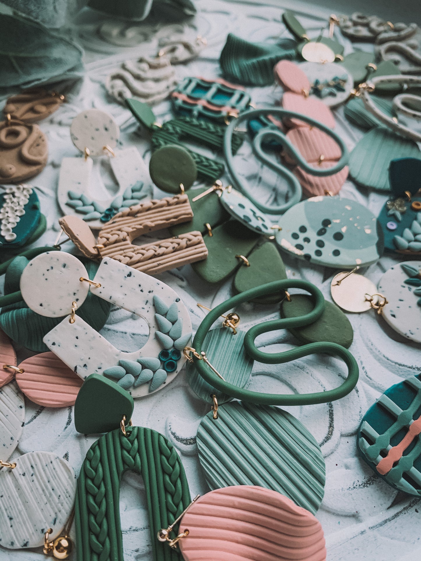 Textured Dangle Earrings // Sage