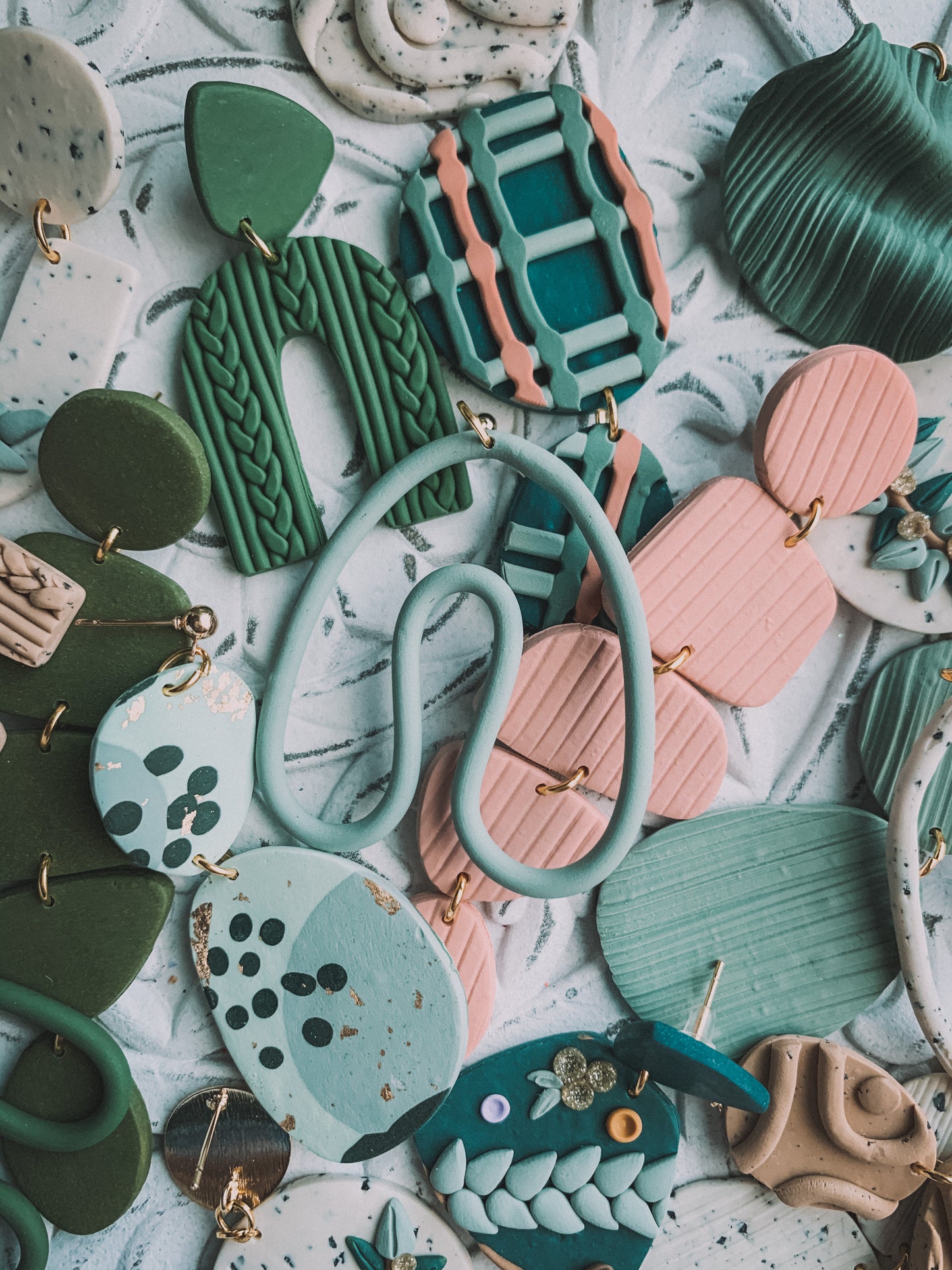 Abstract Dangle Earrings // Ribbed Blush Pink