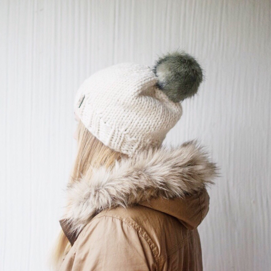 Mommy and Me Hats Knit Baby and Adult Beanie Set Handmade Faux Fur Pom Pom // Choose Pom